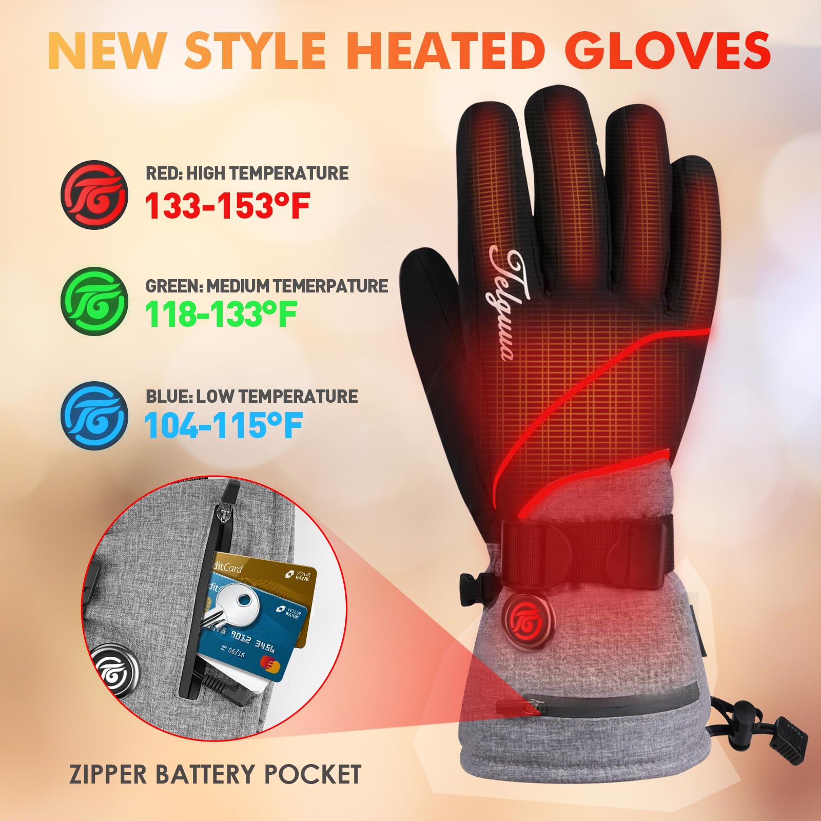 Telguua Guanti Riscaldati per Uomini Donne,7.4V 5500mAh Ricaricabili Guanti Riscaldanti Elettrici 3 Livelli di Riscaldamento Scaldamani Touchscreen Con Riscaldamento Dita per Moto Sci