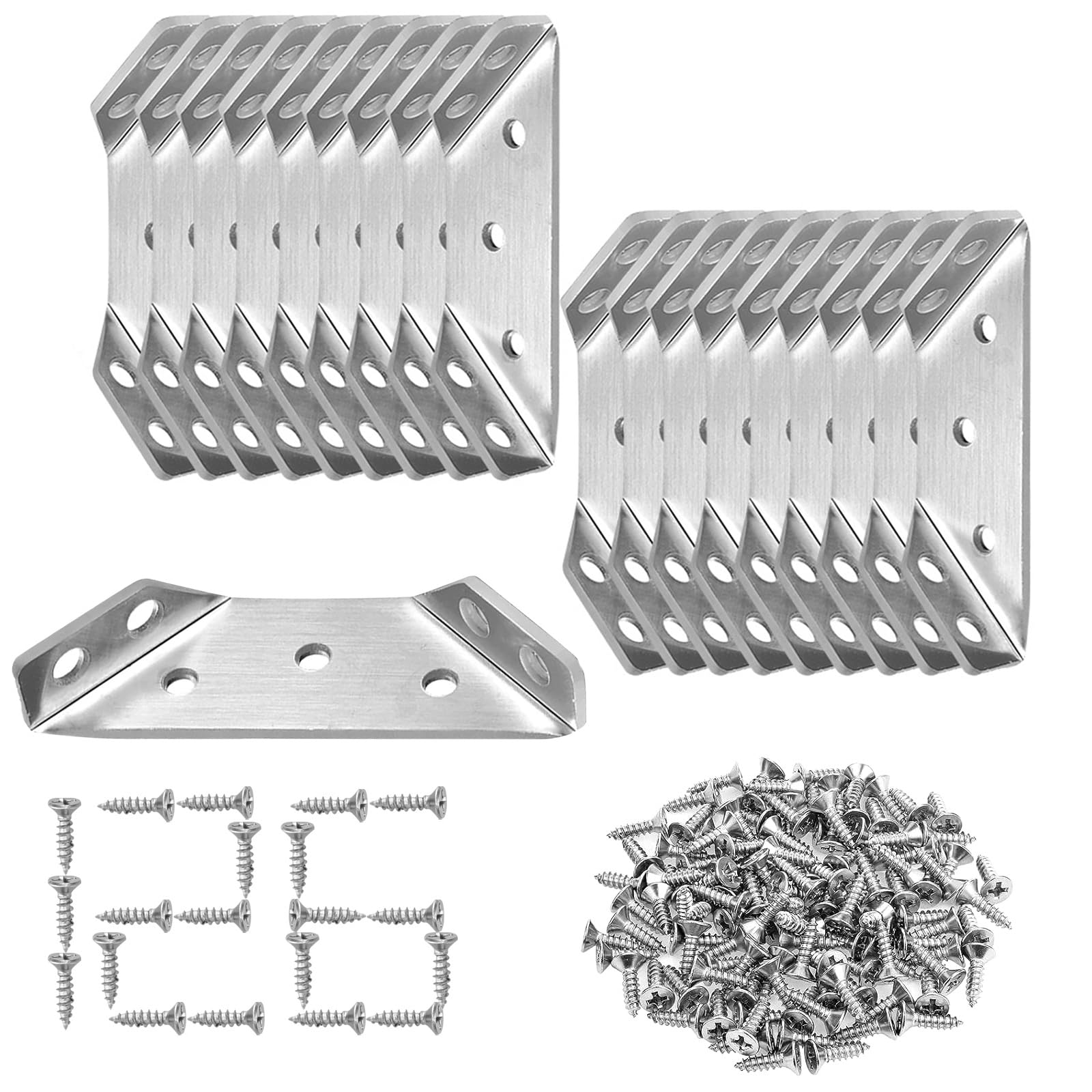 18Pcs Triangular Corner Connectors, Stainless Steel Brackets with 126 Screw