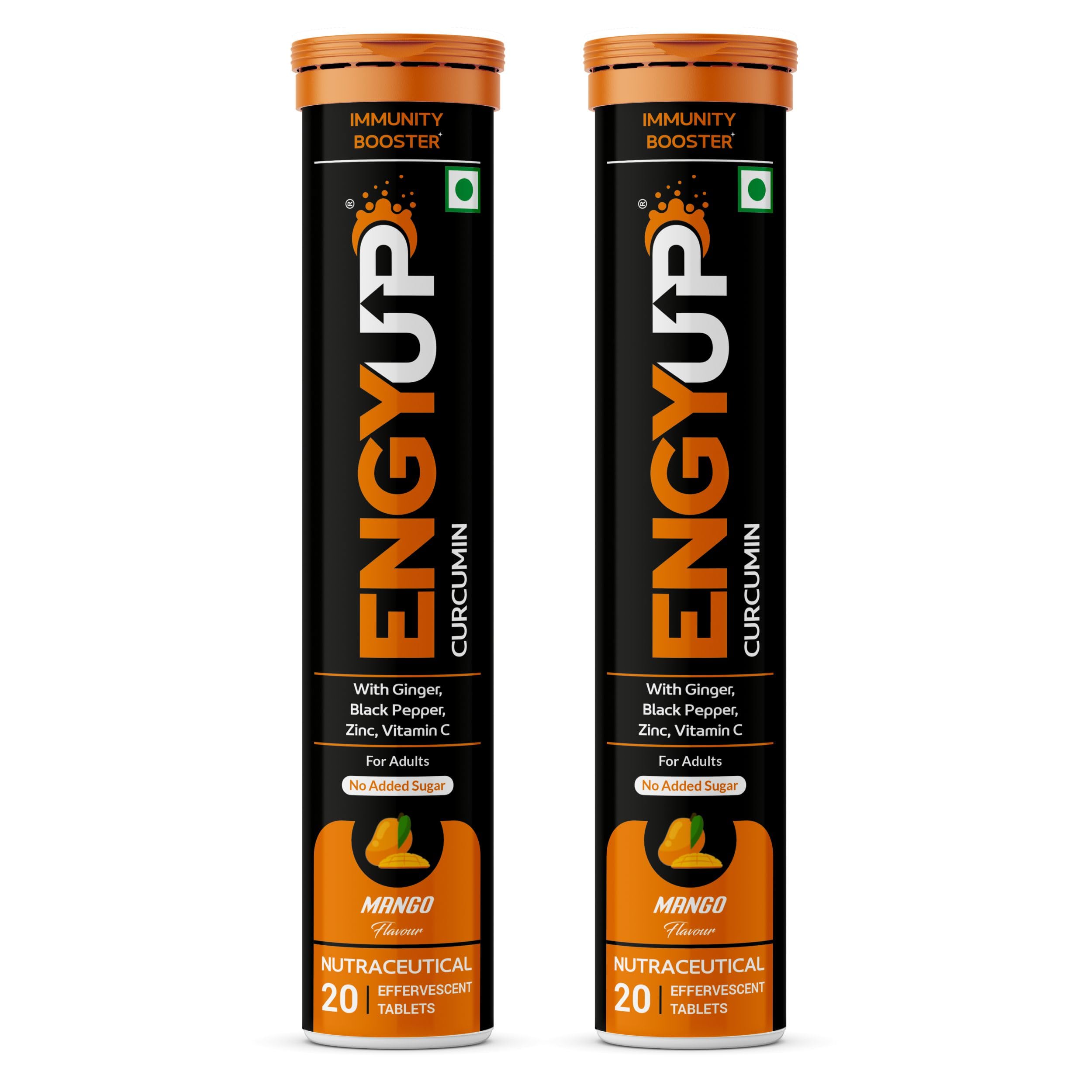 ENGYUP Curcumin 500 mg with Black Pepper, Ginger & Zinc | Immunity Booster & Skin Glow | 40 Effervescent Tablet | Mango Flavor (Pack of 2)-image-20