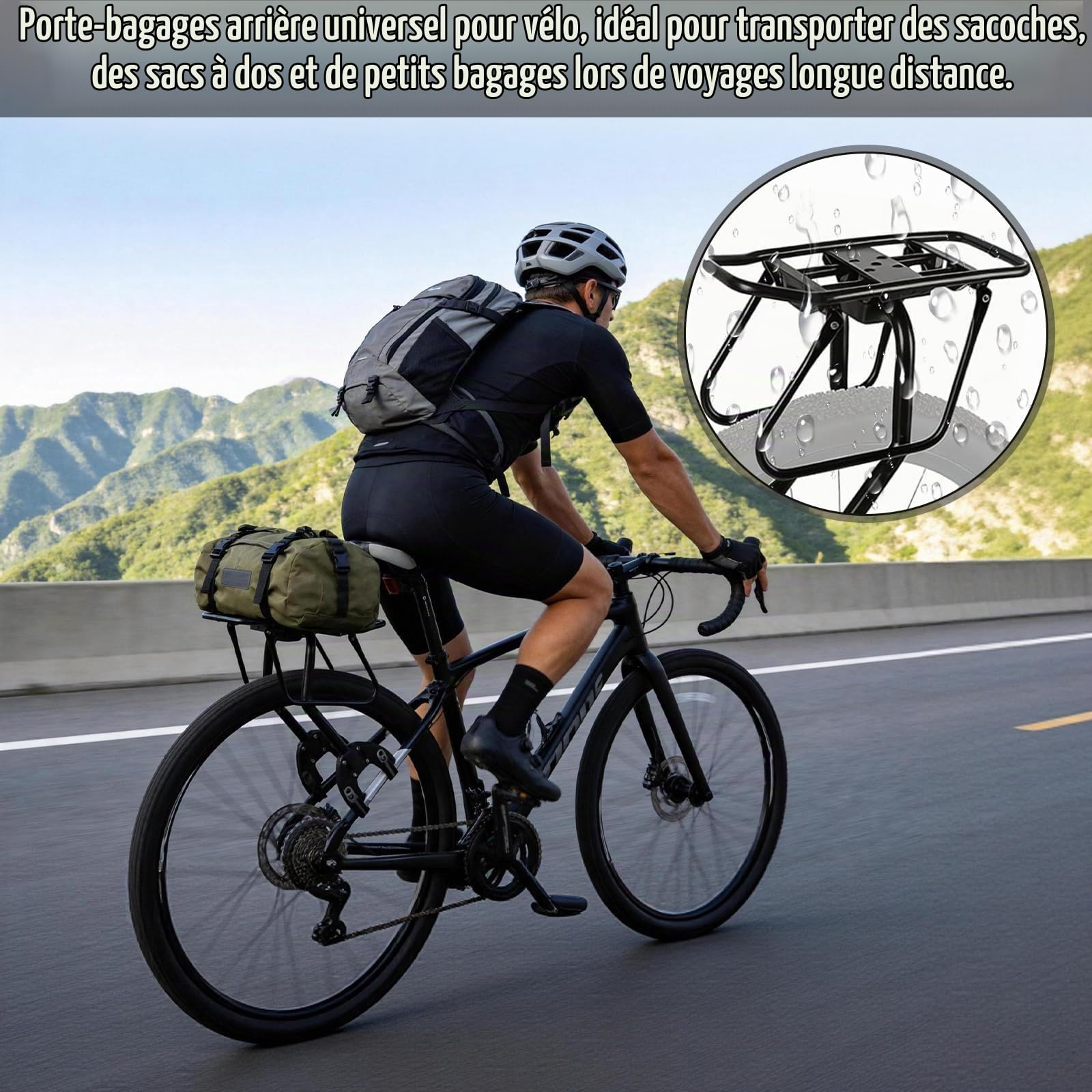 Harilla Porte-Bagages arrière Universel avec Fermeture Rapide, Taille Unique, Noir, Convient pour VTT, vélo de Gravier et vélo de Tourisme, Porte-vélo Stable pour la Zone arrière