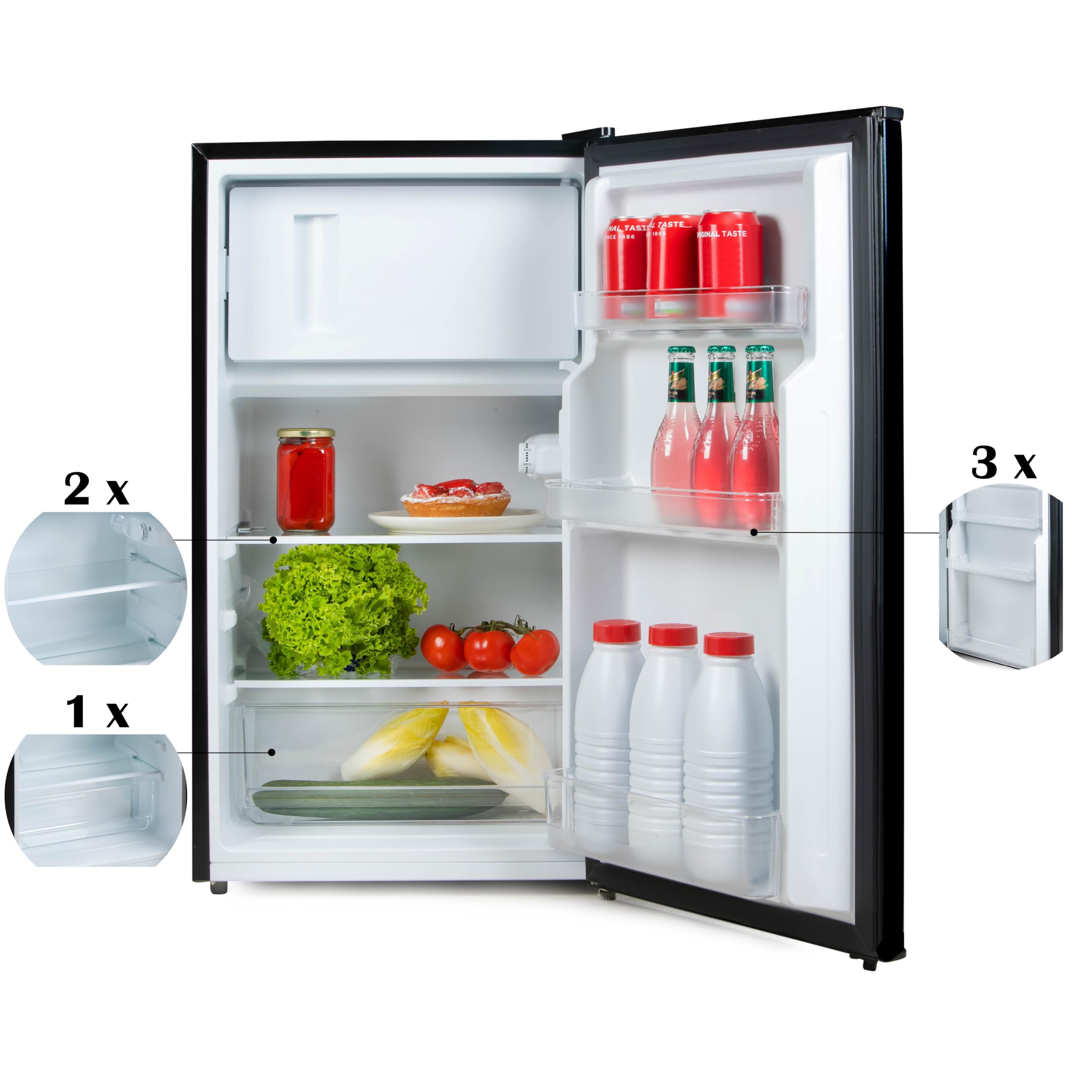 PRIMO PR154FR Tischkühlschrank 65 Liter – Freistehend, Silber, Mit 2 Ablagen & 2 Türablagen