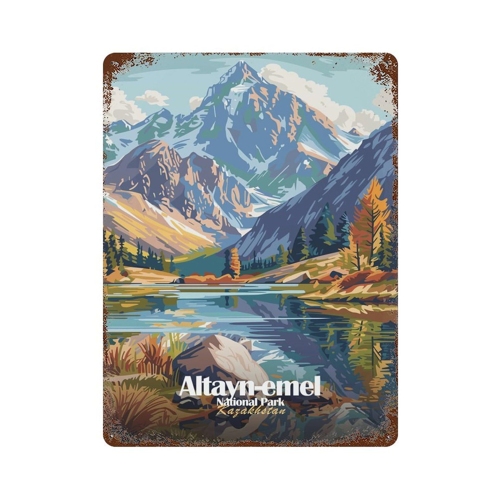 Altyn-Emel National Park, Kazakhstan Weathered Tin Sign 15.7"x11.8", Ideal for Basement, Hobby Room And Garage Decor
