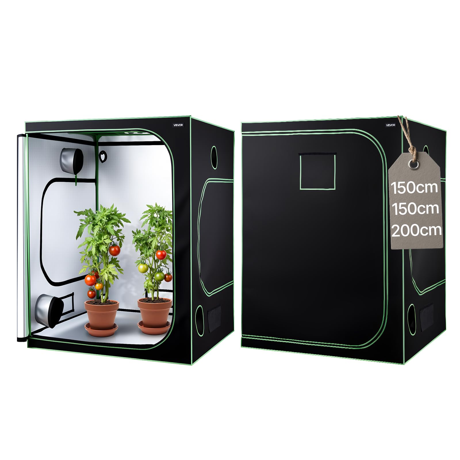 VEVOR Armario de Cultivo Interior 150x150x200 cm, Carpa de Cultivo con Ventana de Observación, Bandeja de Suelo y Cremallera, Mylar 600D de Alta Reflectancia, Tienda para Plantas, Flores, Verduras