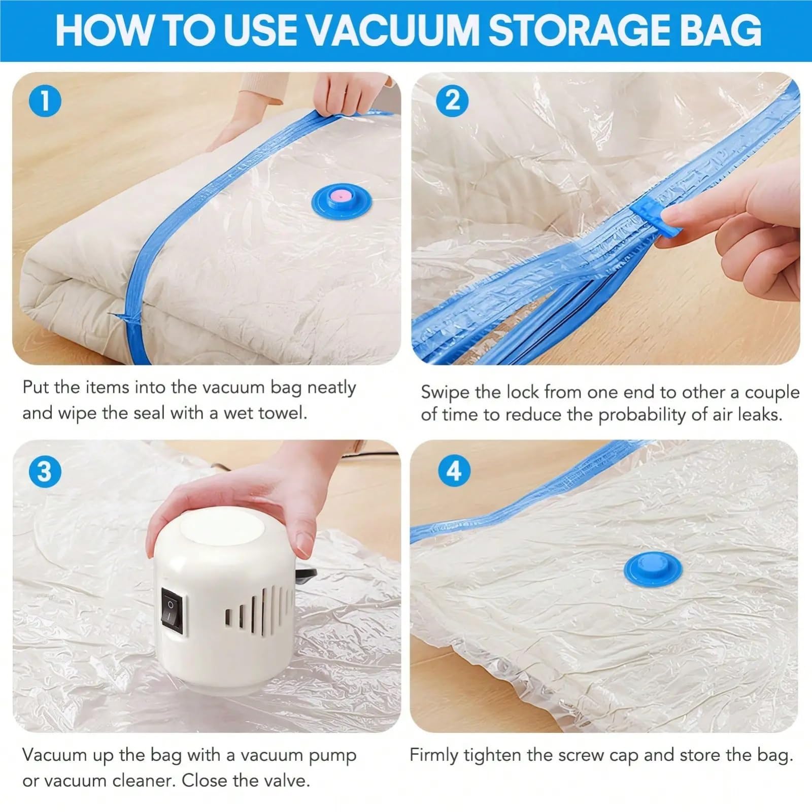 Bolsas de Compresión al Vacío Paquete de 11 bolsas almacenamiento al vacío con bomba