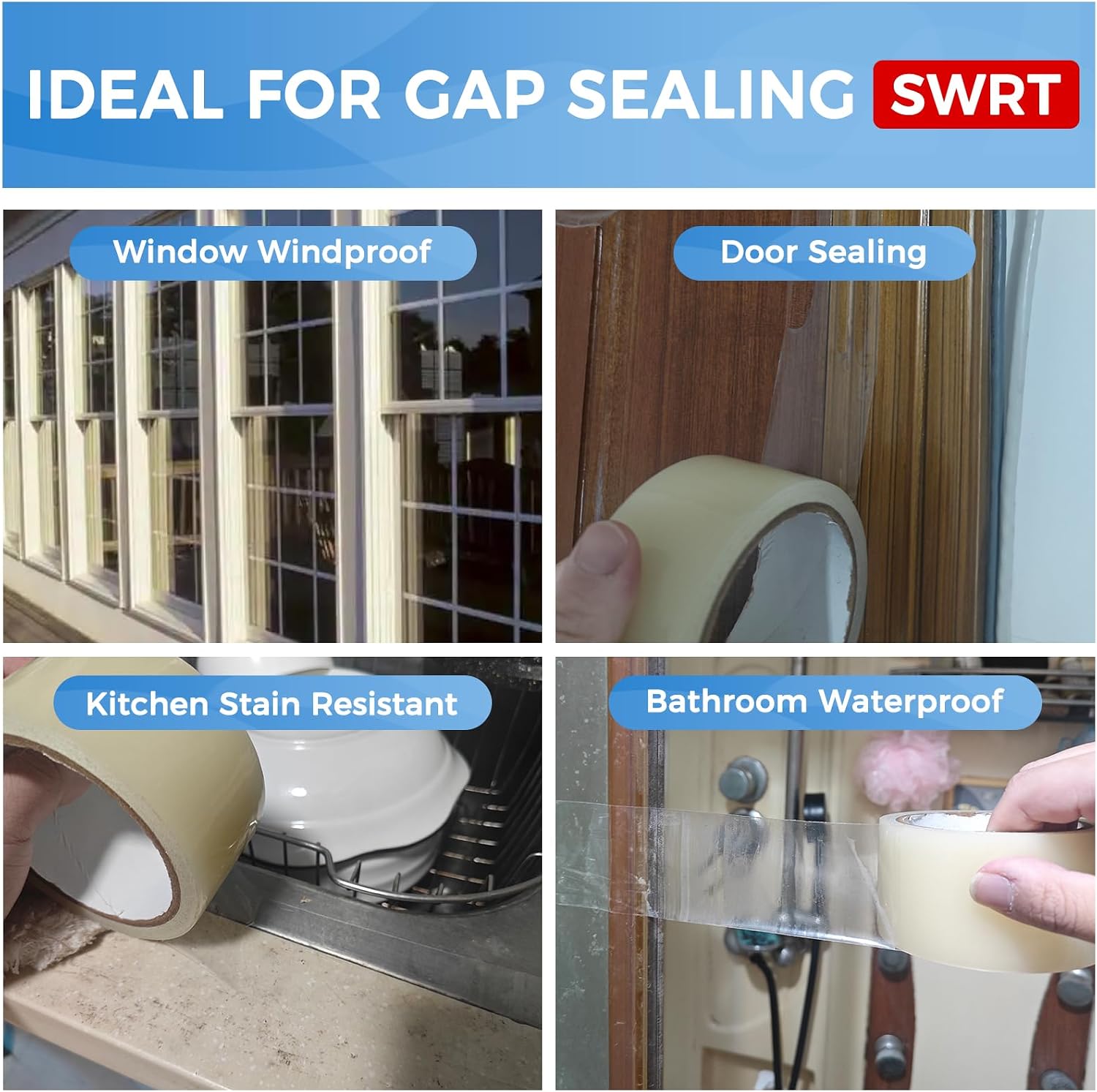 SWRT 2”x 30 YD 8 Mil Heavy Duty Transparent Window Weather Sealing Tape, No Residue Window Insulation for Summer, Blocks Pollen, Dust & Bugs，Preventing Cold Air Loss in Summer Door and Window Seal Kit