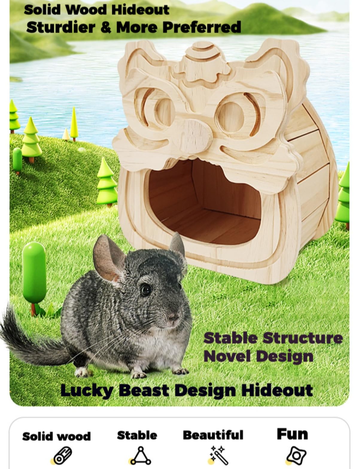 Chinchilla Hideout - Escondite de madera natural para chinchilla, ardilla, azúcar, planeadores