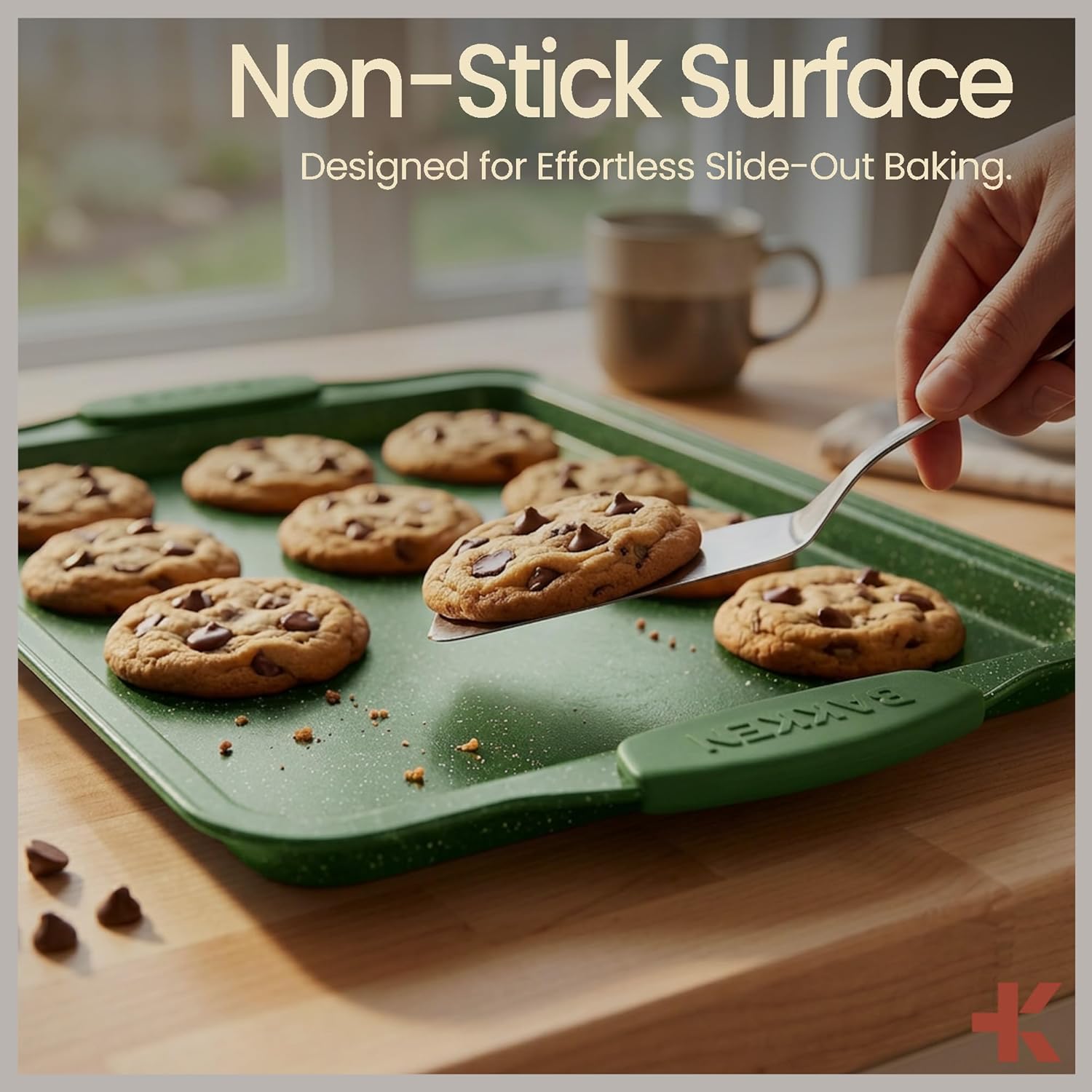 BAKKEN Kitchen Baking Pan Set - Nonstick Green Marble Coating, Carbon Steel Bakeware Sets with Green Silicone Handles, Kitchen Essentials, PFOA, PFOS, PTFE Free, Oven Safe (Up To 450° F), Set of 8