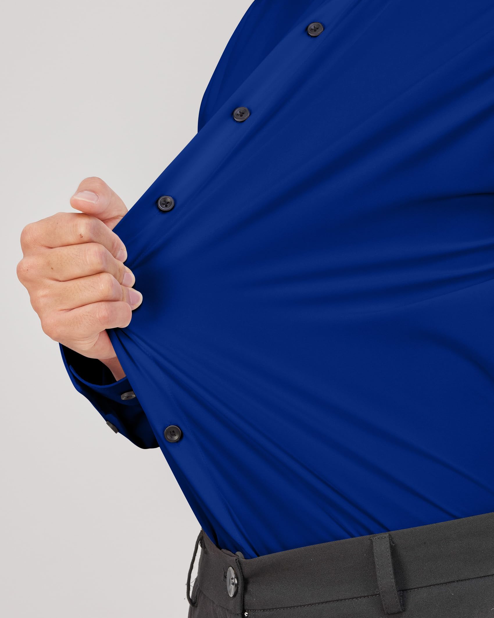 J.VER Camicie da uomo elasticizzate a maniche lunghe camicia formale tinta unita business casual button down camicie per matrimonio ballo