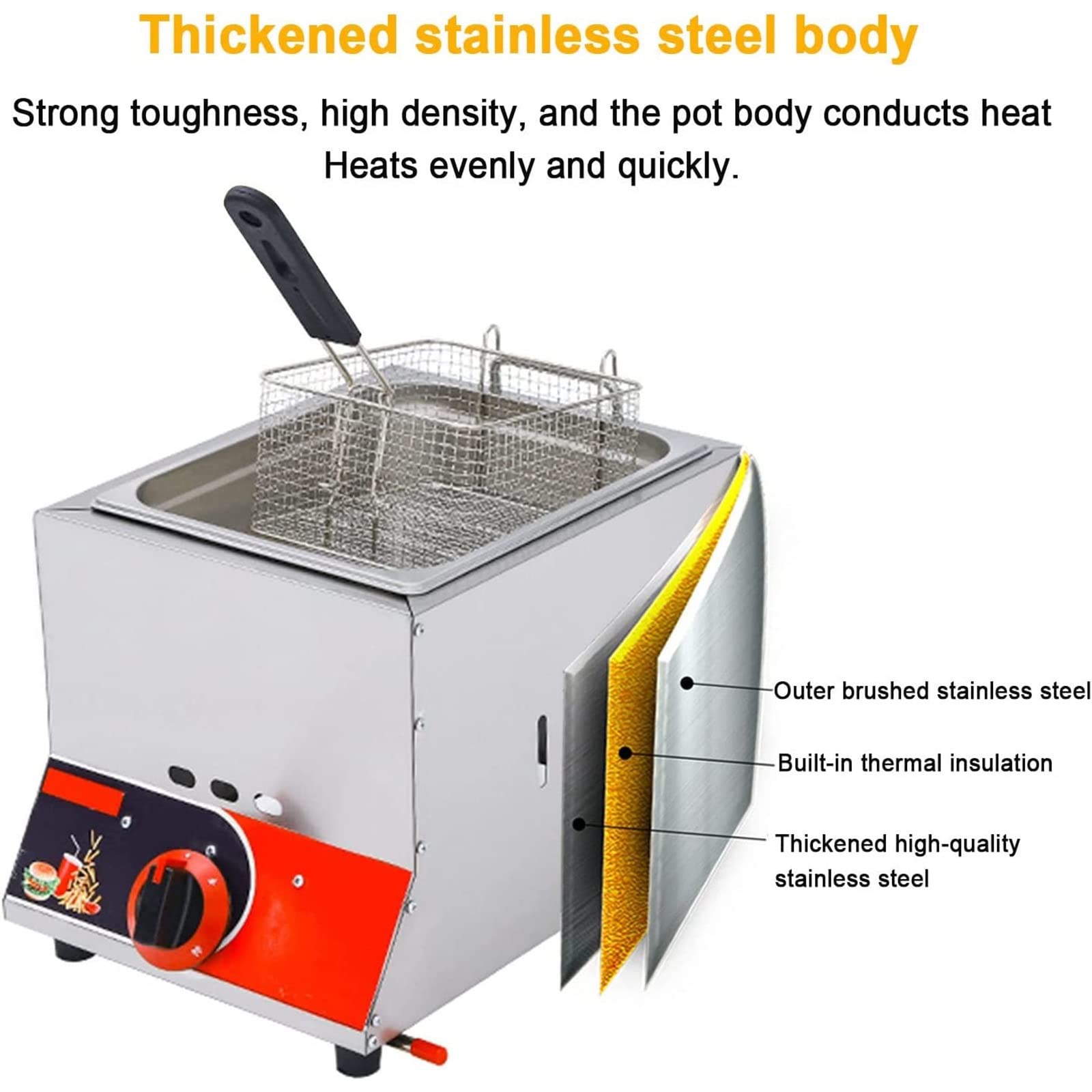 Friggitrice A Gas Professionale 6L - Acciaio Inox Per Ristoranti, Con Paletta E Cestello - Foto 5