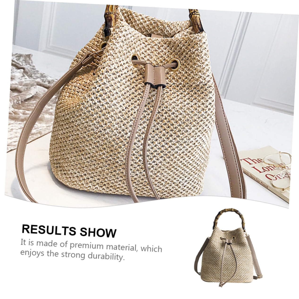 Garneck 1pezzi Borsa Tracolla in Paglia Borsa Secchiello Coulisse Tracolla Forma Di Secchiello Intrecciata Capiente e Pratica Per Viaggi e Uso Quotidiano