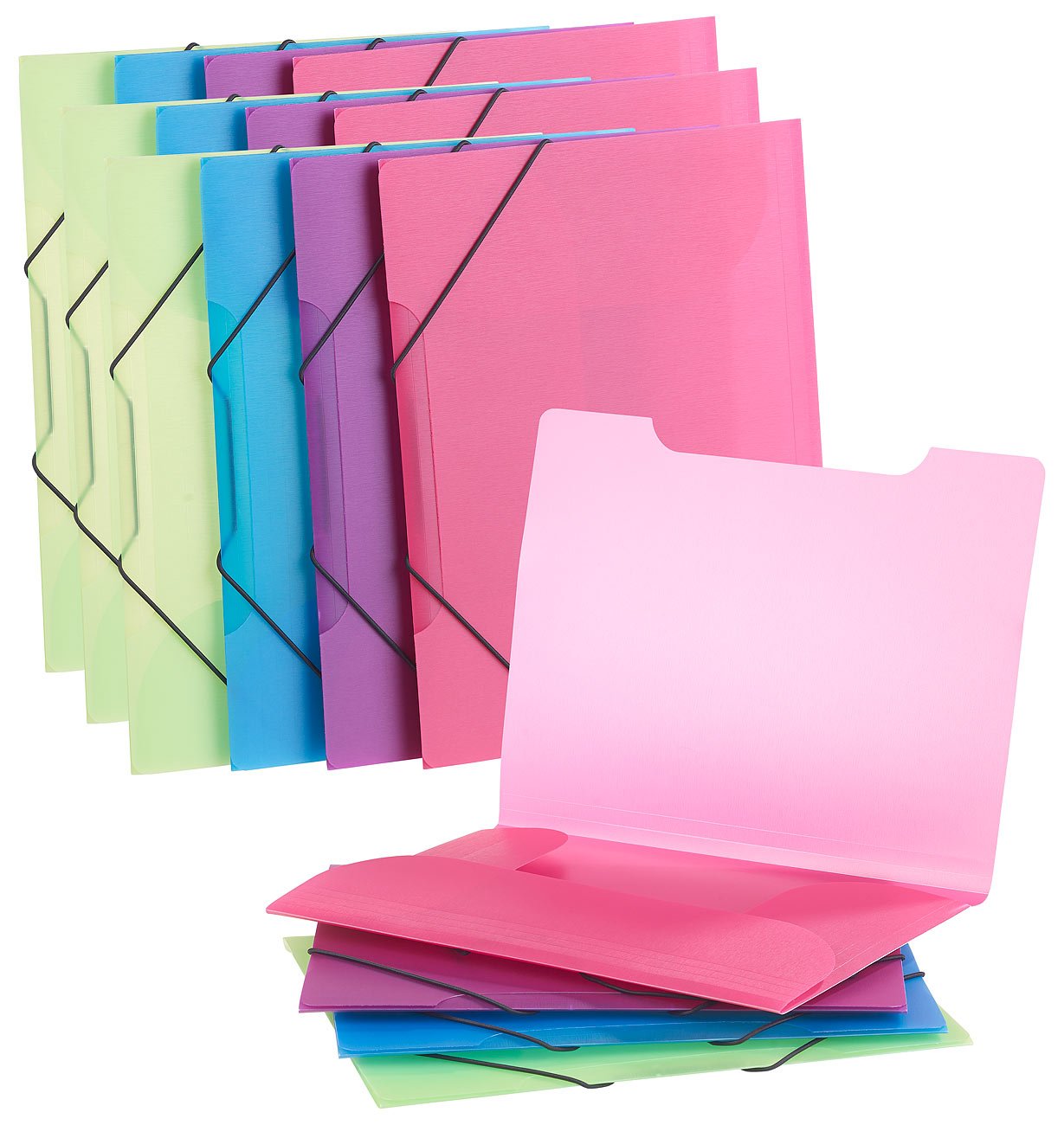 Aktenmappen: 16er-Set Eckspanner-Einschlagmappen mit Gummizug, Kunststoff, 4 Farben (Ordnungsmappe, Orgamappen, Farbe)