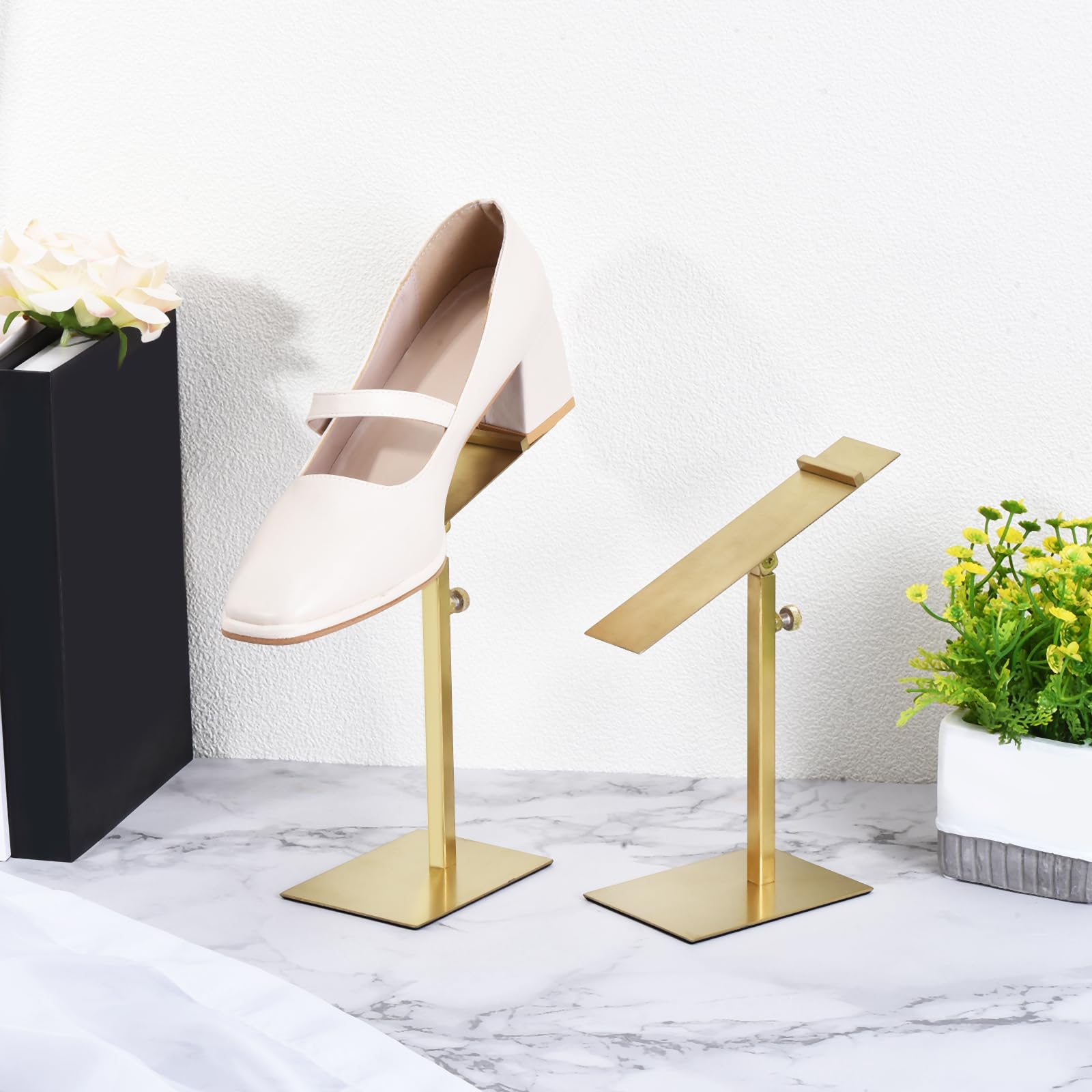 QUARKZMAN 2 Stück Schuh-Display-Ständer Verstellbare Höhe Schuhregal Gold | 5,91''-7,48'', Halter, Metall, für Zuhause Einzelhandelsgeschäft Zubehör