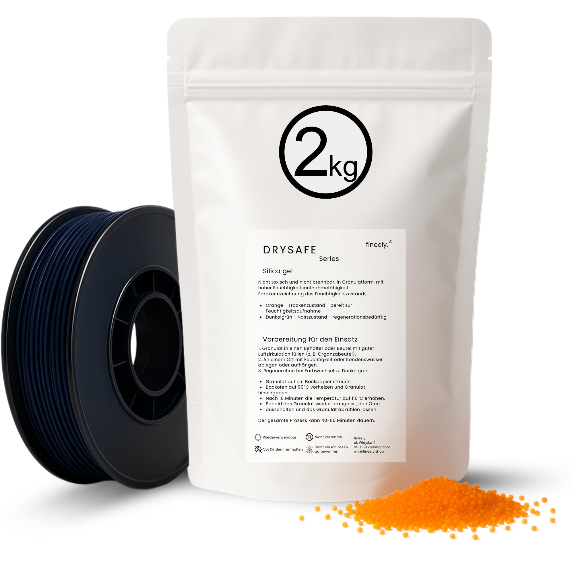 Gel di silice essiccante 2 kg – granulato 3–5 mm con indicatore di colore | Gel di silice per essiccatore di filamenti per stampante 3D, ASA ABS Nylon | Gel di silice rigenerabile con