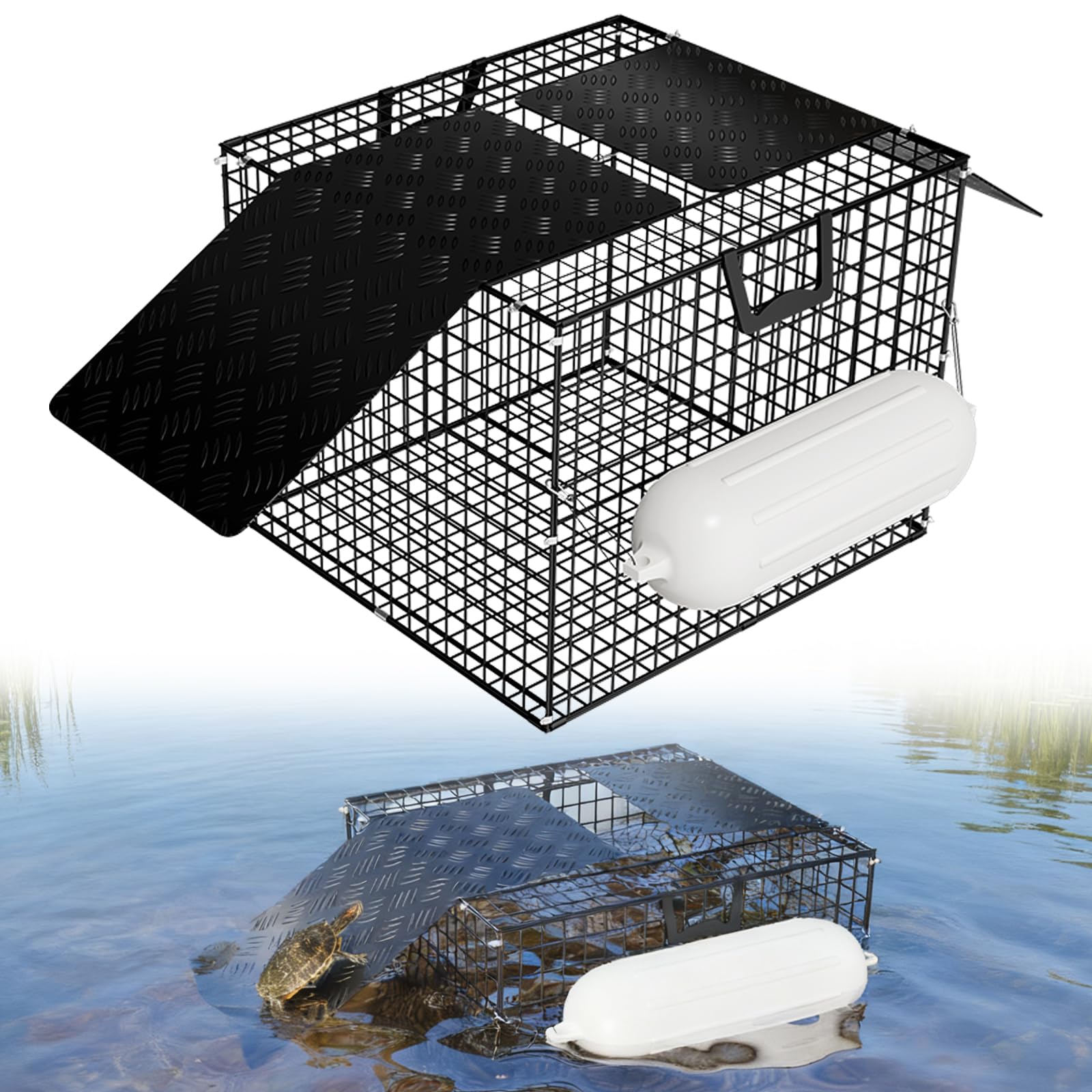 Floating Turtle Trap for Outdoor Water Solutions, Humane Snapping Trap, Bait-Free & Reusable Turtle Traps for Pond Owners, Fish Farms & Wildlife Control