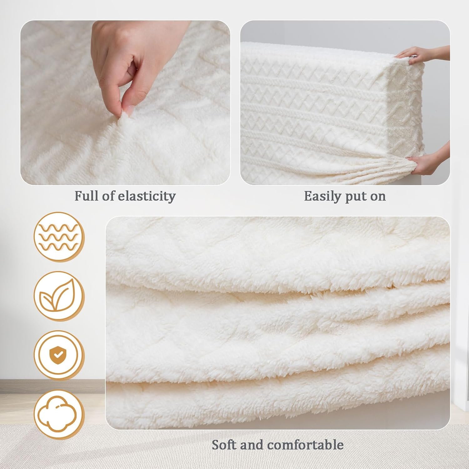 Gilprop Bed Headboard Cover Stretch Jacquard Bed Head Board Slipcover Dustproof Protector Velvet Cover for Bedroom Decor (White Full Headboard 47"-55")