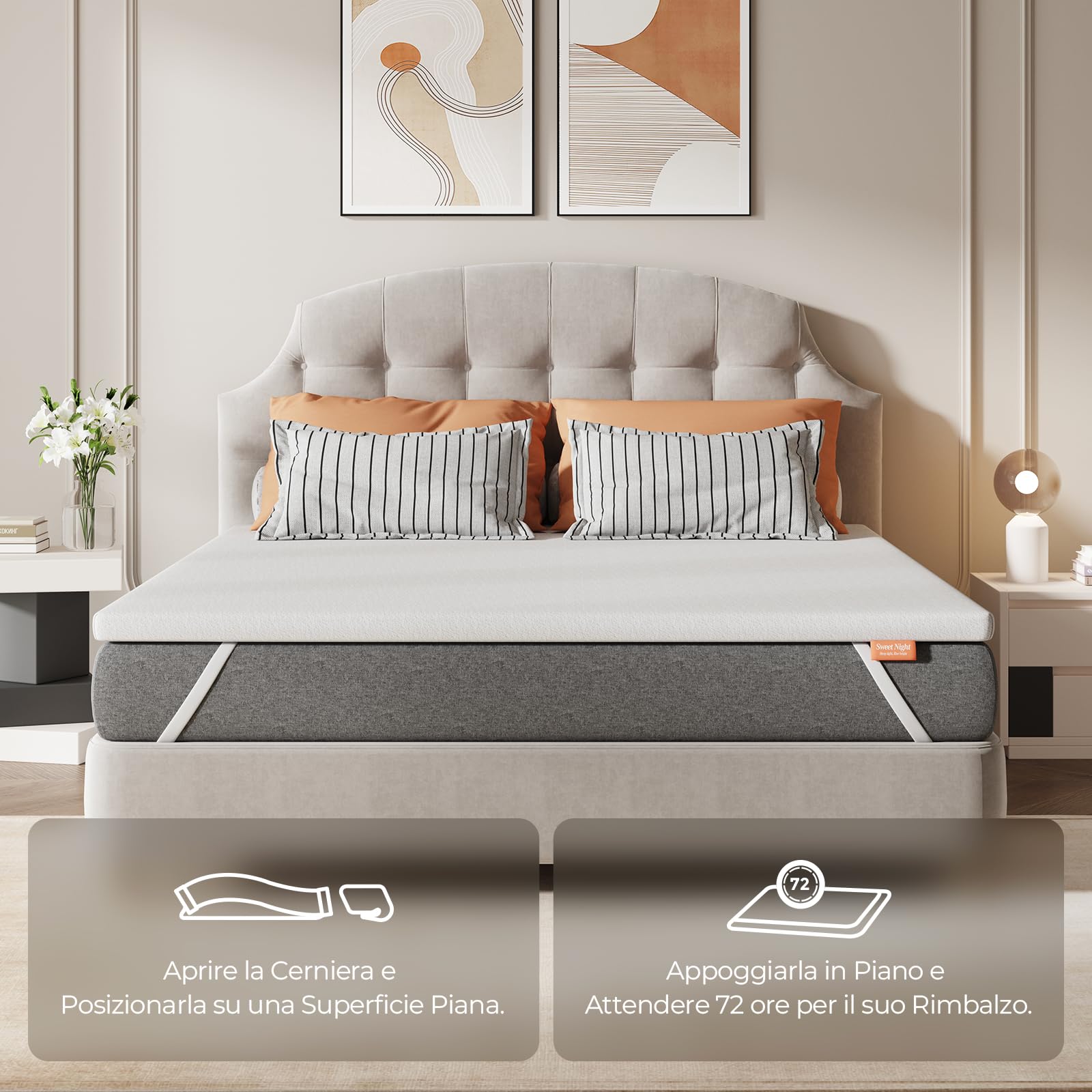 Sweetnight Materasso Topper con Memory Foam in Gel, 160x190 cm, spessore 10 cm, con Fondo Antiscivolo, Coprimaterasso in Schiuma di Supporto con Tessuto Morbido e Traspirante, Sfoderabile e Lavabile