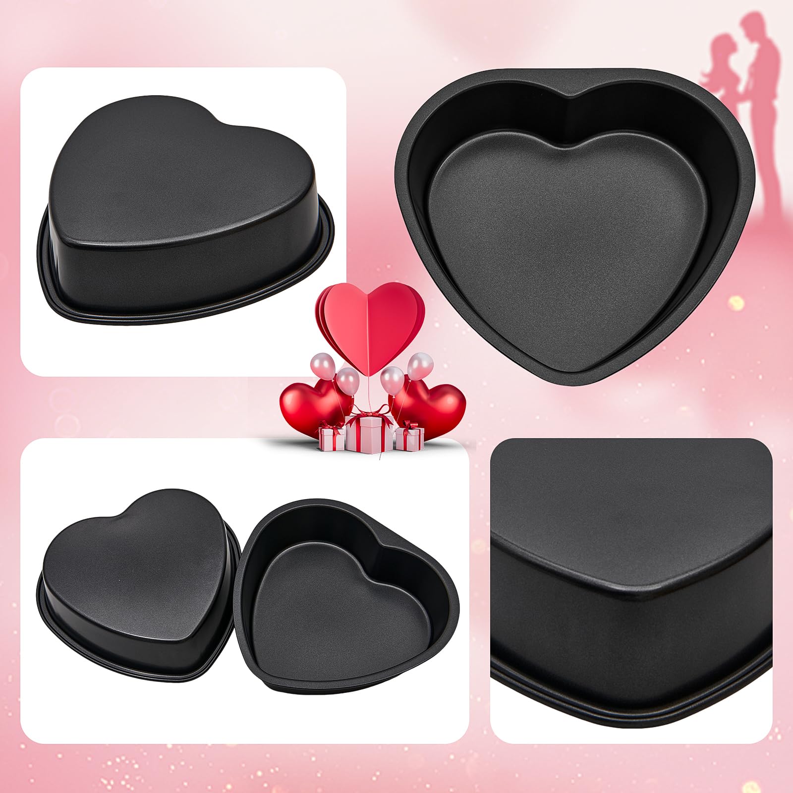 Yomvzake Lot de 2 moules à gâteau en forme de cœur de 17,8 cm pour Saint-Valentin, mariage, anniversaire