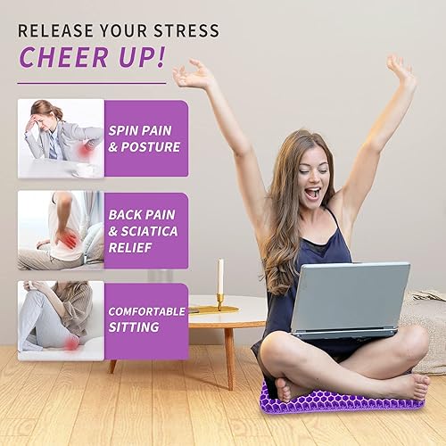 Miniatura 3 de 2 cojines de gel para silla de oficina y automóvil cojín de asiento de huevo de enfriamiento doble grueso panal de abeja transpirable para aliviar