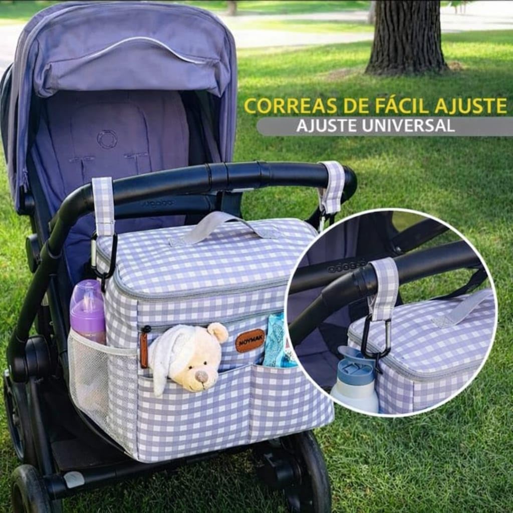 Bolsa Carrito Bebé Grande 22L, Gran Capacidad,Impermeable,Bolso Carro Bebe con Cambiador, Interior Térmico,Ganchos Universales y Accesorios,Organizador con múltiples Bolsillos.