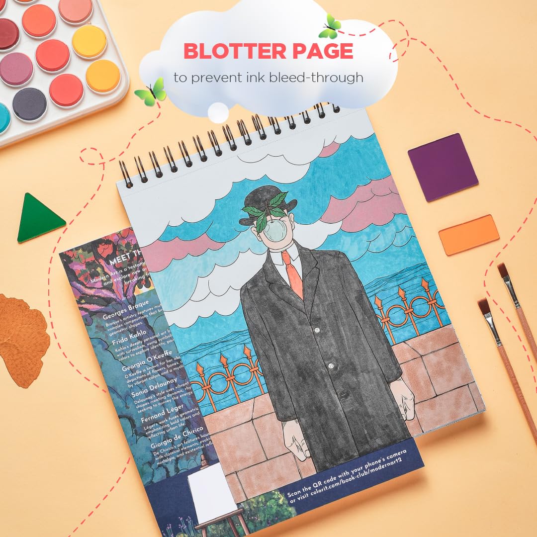ColorIt Modern Art, Malbuch für Erwachsene, Band II, Spiralbindung, zum Stressabbau, 50 Zeichnungen, inspiriert von berühmten Gemälden, dickes Papier, perforierte Seiten, flach liegend, fester