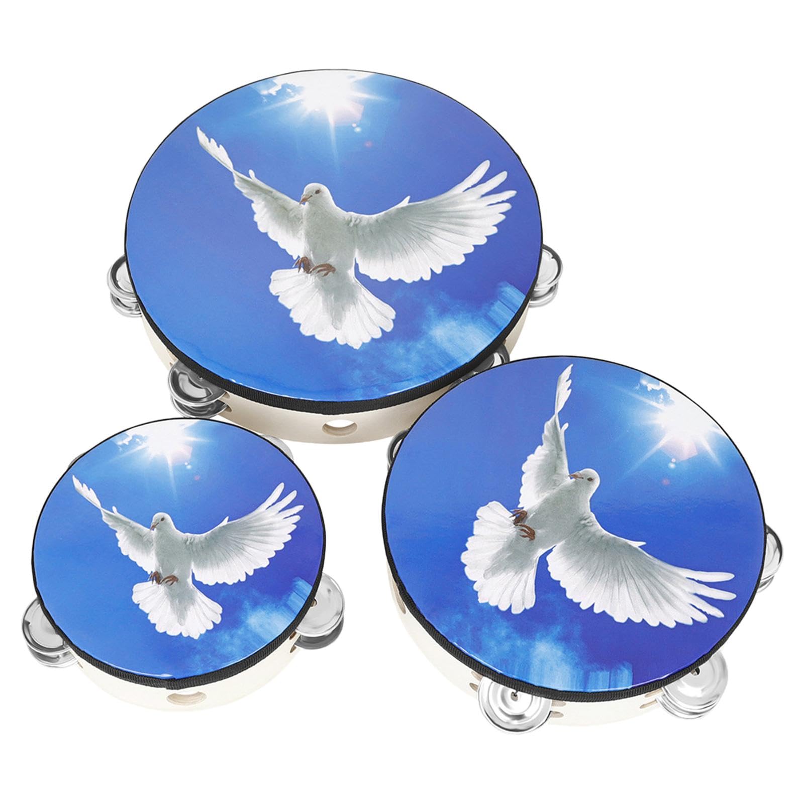Lot de 3 Tambourins En Bois Dove, 6, 8 et 10 Pouces, Portables