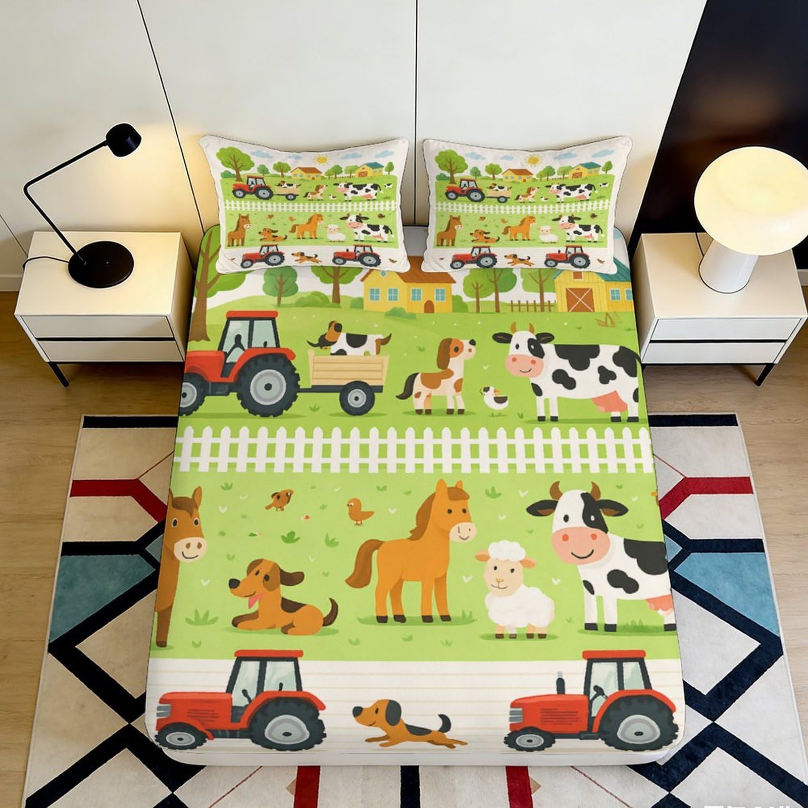 Pnayamiorkfel Style-8 3D Printed Farm Tractor Fitted Sheet Microfiber Soft Cartoon Animals Mattress Cover For Bedroom Guest Room Decor 90X200x25cm