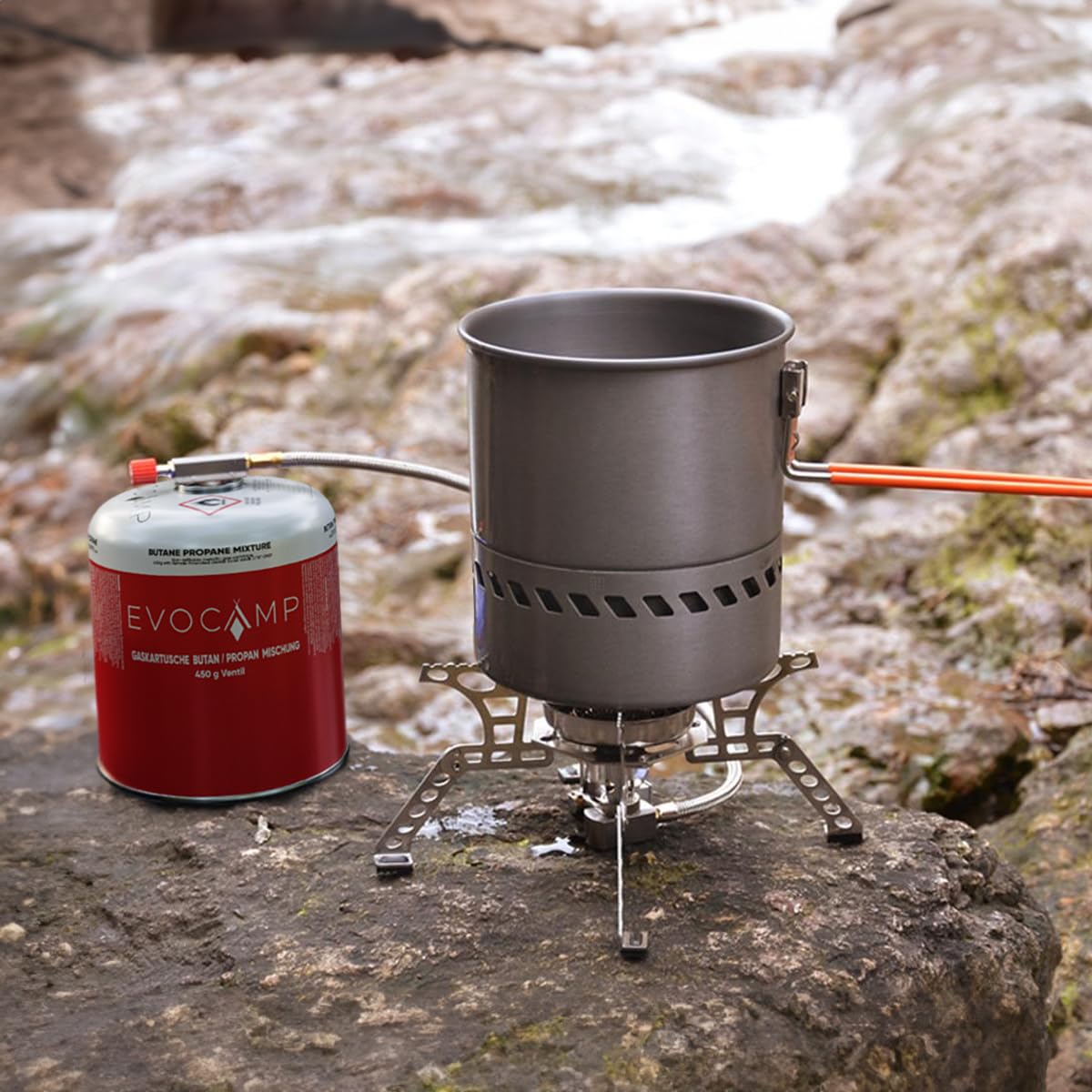 EVOCAMP 4x Propan Butan Gaskartuschen 450g einsetzbar für Weber Grills Q100/1000-Serien, Schraubkartusche Eurogewinde 7/16", Ventilkartusche 809ml mit Sicherheits-Verschlussautomatik