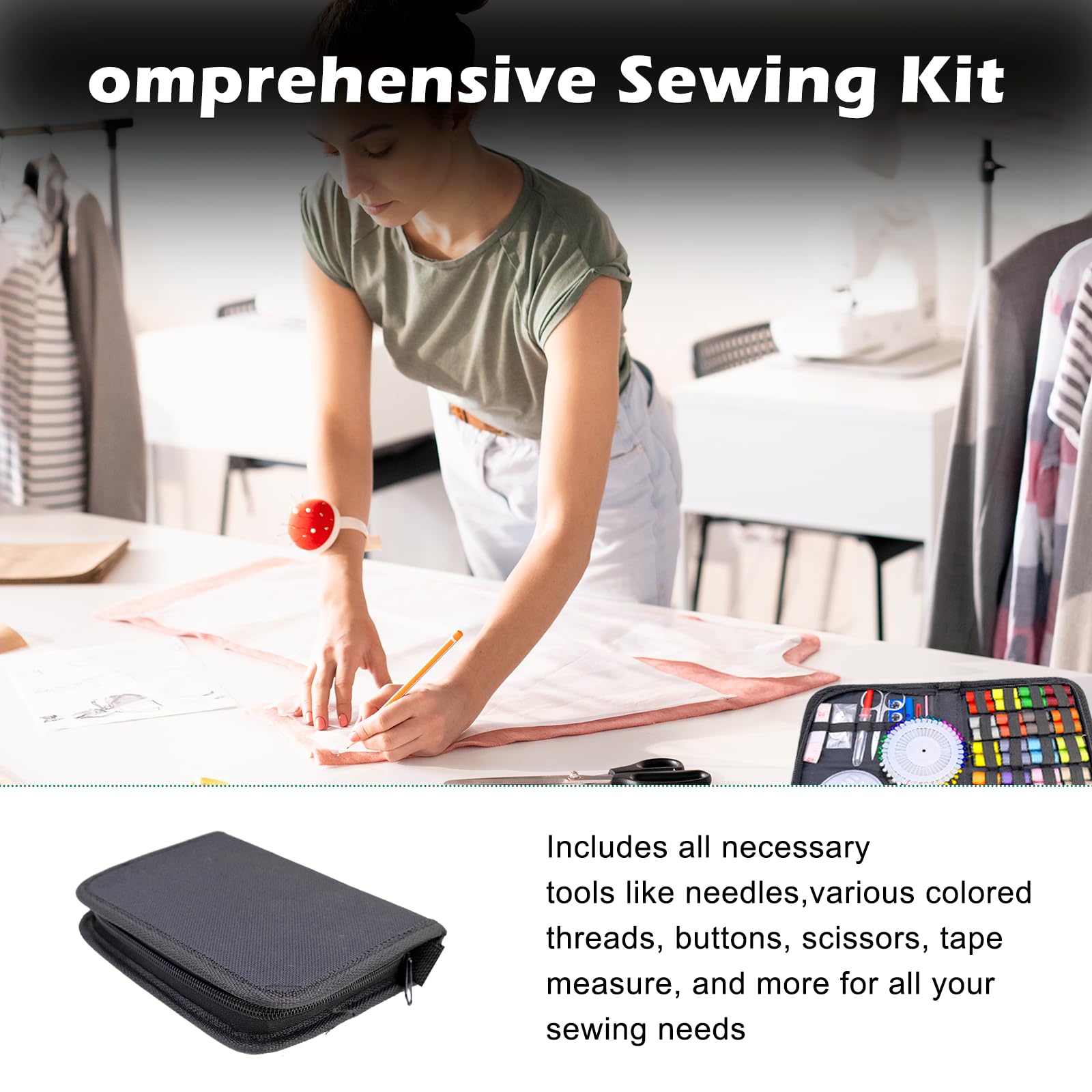 Kit Cucito, Set Cucito Casa con 130 Pezzi Accessori Cucire - 24 Bobine di Filo - 1 Pacco di 30pz Aghi da Cucire, Aghi Perle e Perni etc