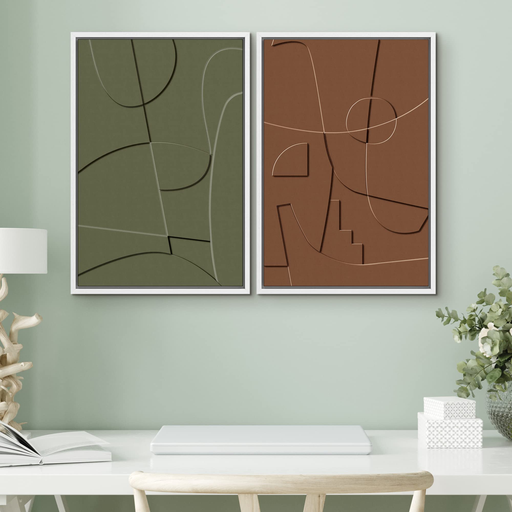 Dipinto geometrico astratto marrone e rosso Arte murale astratta marrone Dipinto geometrico astratto minimalista beige Arte murale del soggiorno - Italia
