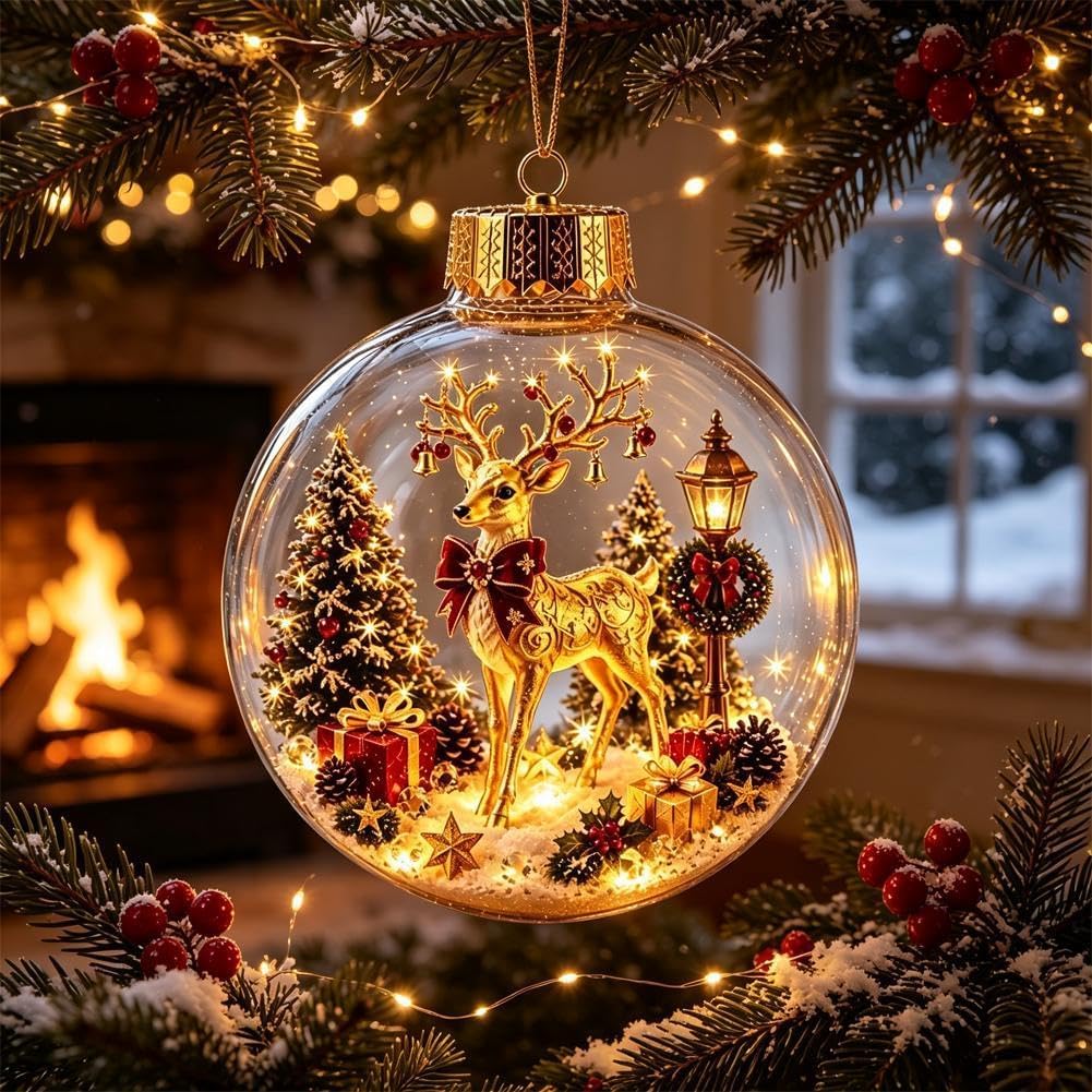 Glowing Christmas Story Ornament, LED Light Up Xmas Scene Hanging Decor