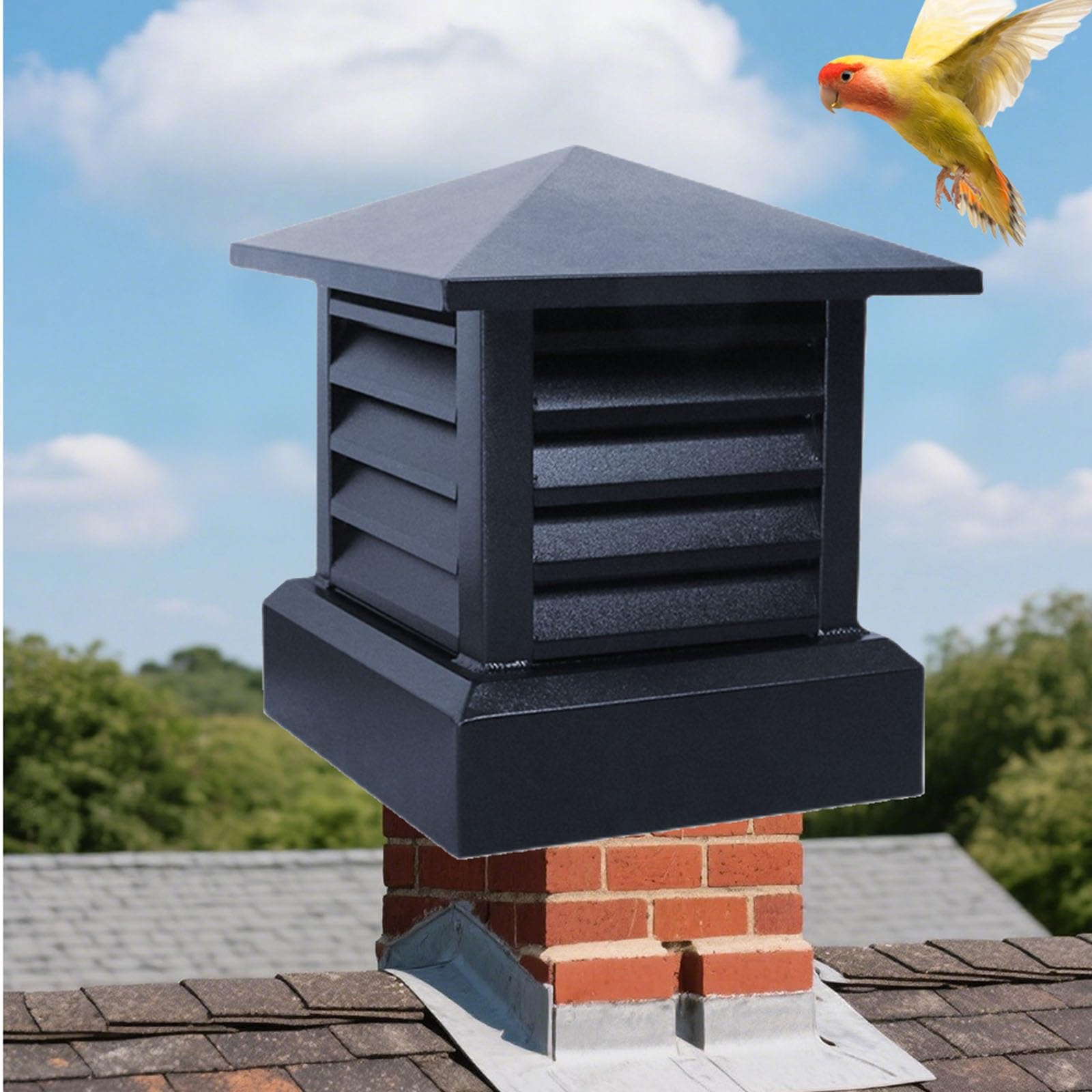 MYXJGNAIY Fireplace Chimney Cap, Aluminum Alloy Chimney Cover, Chimney Roof Rain Guard, Flue Cover for Outside, Furnace Vent Caps to Fit Existing Flue Tile, Easy Installation(17.7in)