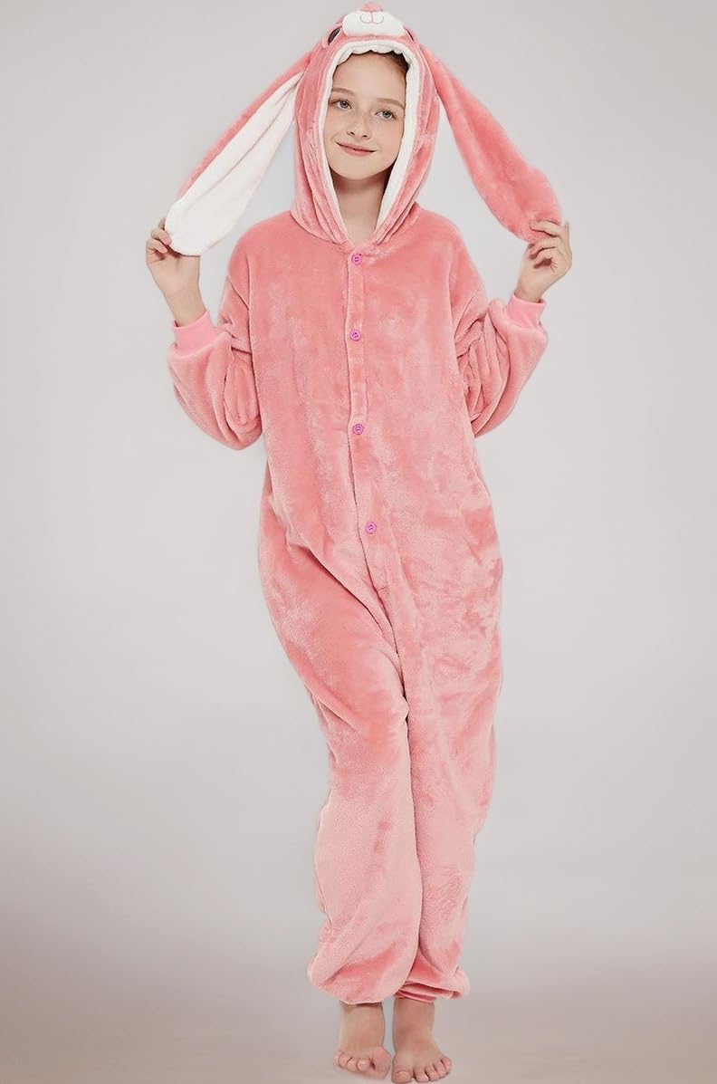 ABENCA Easter Kids Bunny Onesie Rabbit Pajamas for Girls Cartoon One Piece Animal Halloween Christmas Cosplay Costume