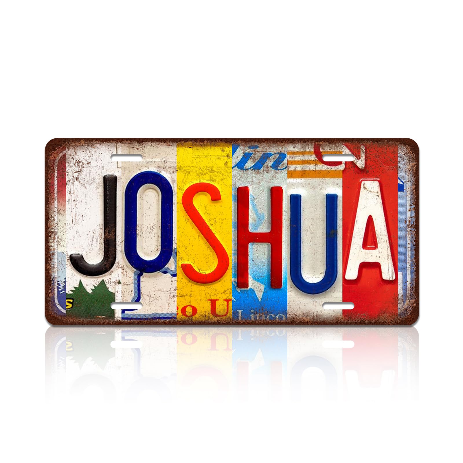 Vintage Joshua Metal Tin Sign License Plate Wall Decor 12 x 6 Inches
