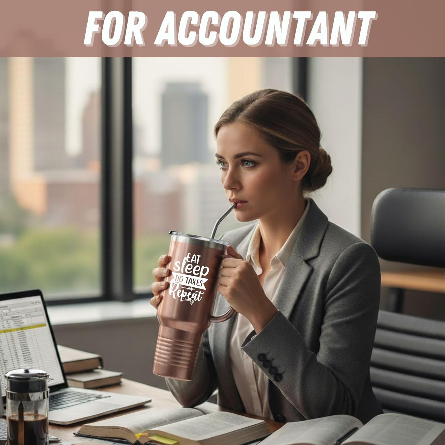 Onebttl Accountant Gifts for Women, Funny Tax Season Gifts for Auditor, Coworkers, Insulated 40oz Stainless Steel Tumbler with Handle and Straw Lid - Eat Sleep Do Taxes Repeat - Image 7