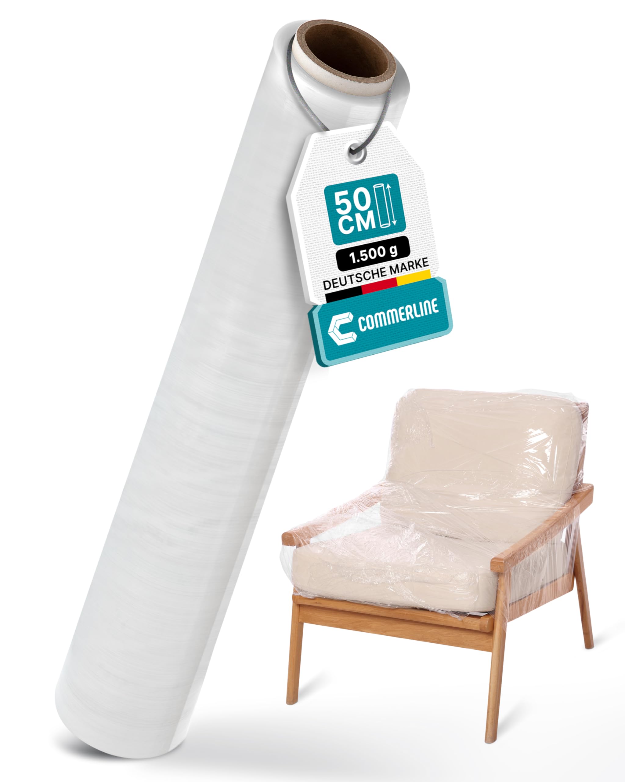 Commerline Stretchfolienrolle 50 cm 1500 g 6 Rollen Transparent
