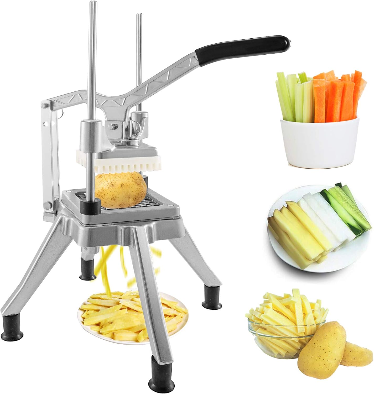Happybuy Cortadora Comercial de Verduras Picador de 1/4 Pulgada Trituradora Cortador de Patatas Fritas Cocina Cortador de Verdoras Utensilios de Cocina Profesional Cuchillo de Acero Inoxidable