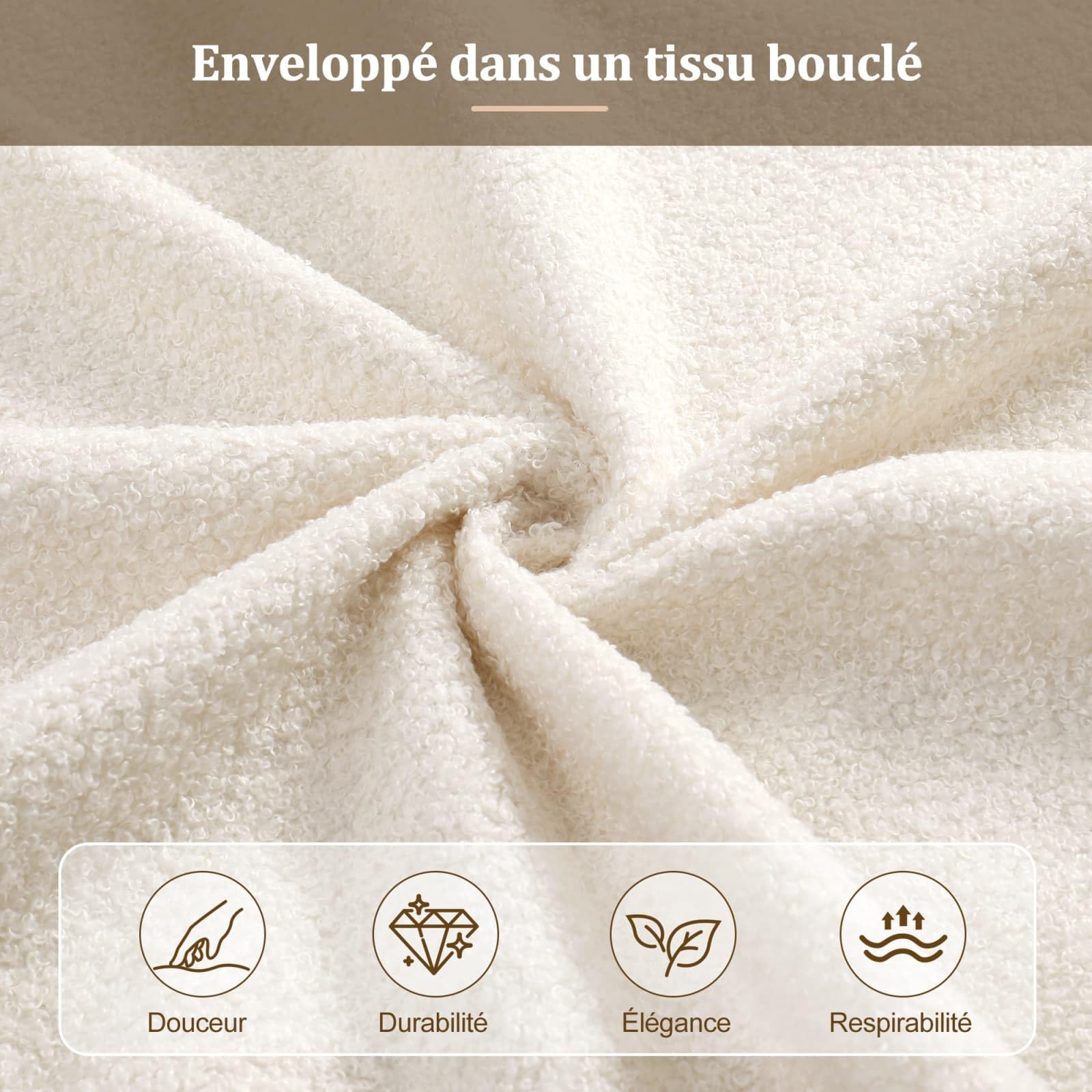 Lit Double 160 x 200cm, Tête de lit rembourrée en Tissu bouclé Beige, Cadre de lit avec Coffre hydraulique, pour Chambre Principale, d’Amis ou Chambre d’Adolescent