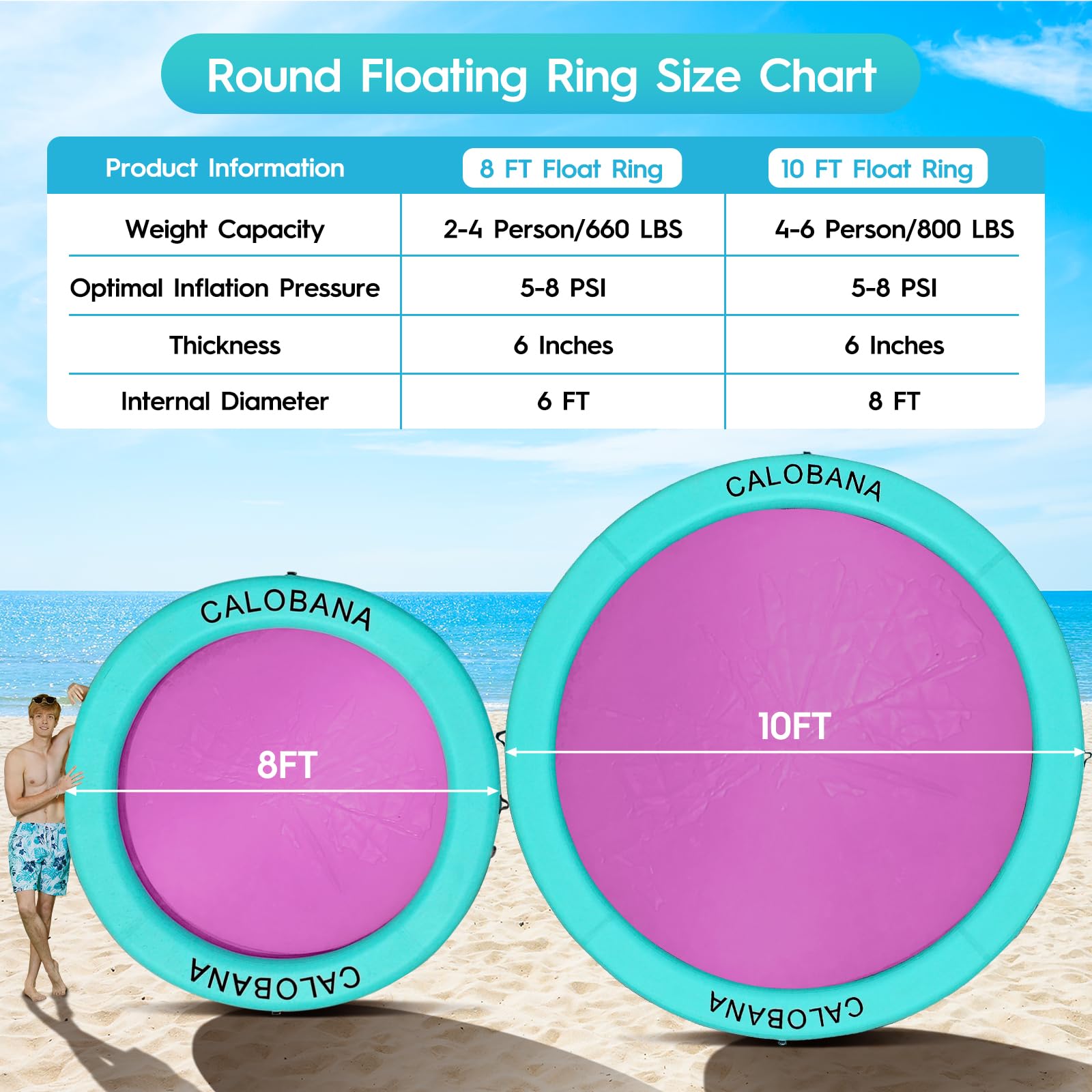 CALOBANA Hamac rond flottant gonflable robuste pour adultes - Pour bronzage de piscine, île - Tapis de plate-forme pour fête | Plateforme flottante de 4,5/6,1/9/3,7 m, convient pour 2 à 12 personnes, convient aux animaux domestiques