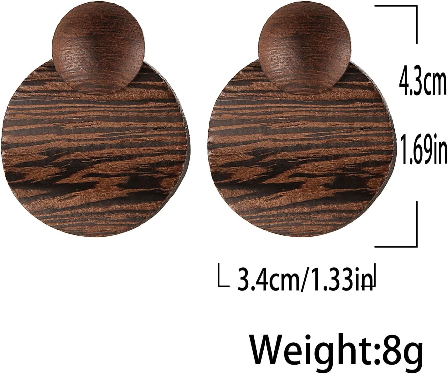 STWTR Women's Natural Wood Earrings Variety of Fashion Earrings Love Minimalist Retro Earring Set Natural Wood Hollow Round Earrings Arc - Image 5