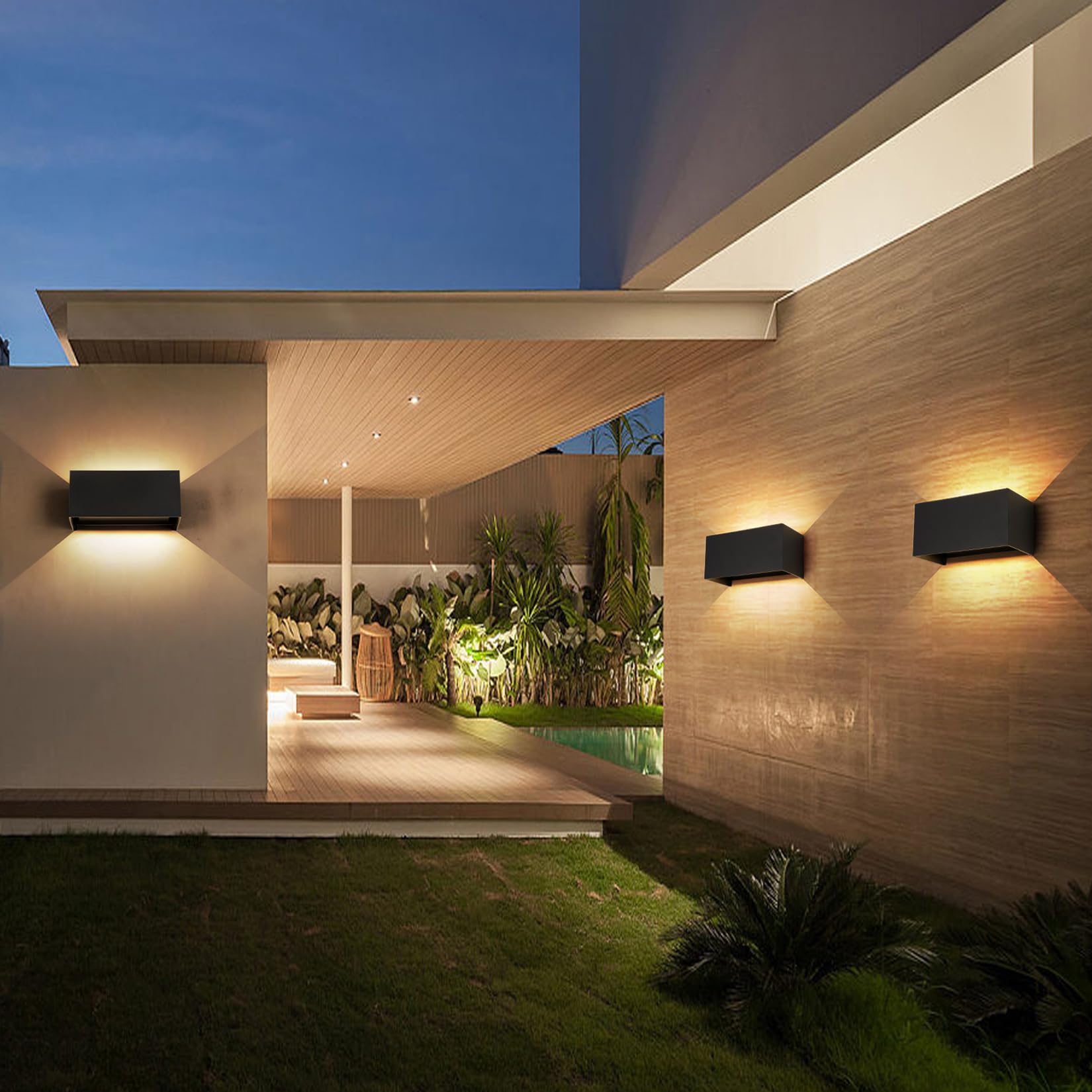FUPE 25W LED Applique da Esterno/Interno Lampada da Esterno a Parete IP65 Impermeabile Moderno Alluminio Nero 3000K Bianco Caldo Applique per Esterni Luce da Parete Angolo di Luce Regolabile