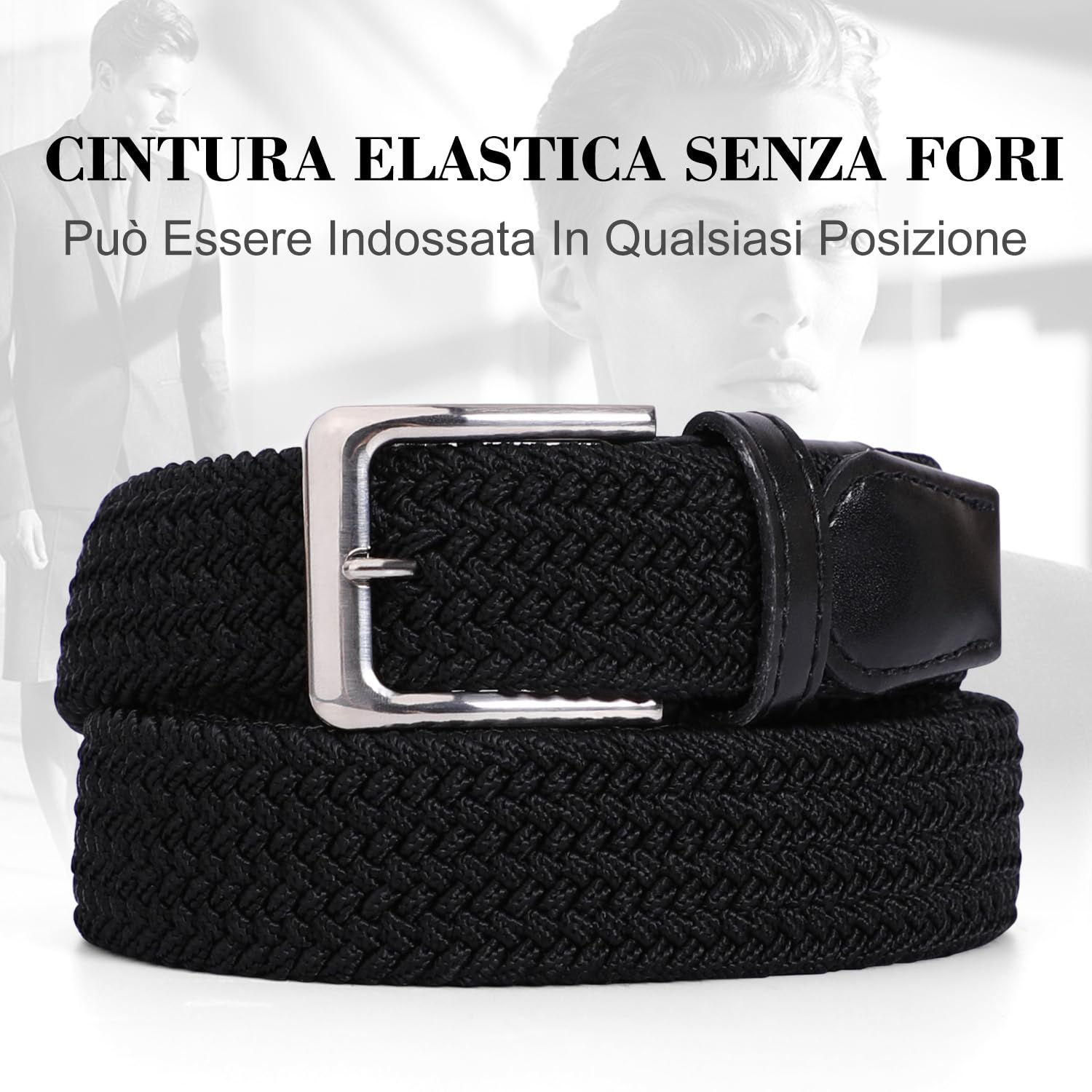VONMELLI Cintura Elastica Uomo Intrecciata Cintura Uomo in Tessuto Cintura Elasticizzata Regolabile per Uomo e Donna Casual Cinture Da Uomo Vintage Cintura Da Golf per Jeans