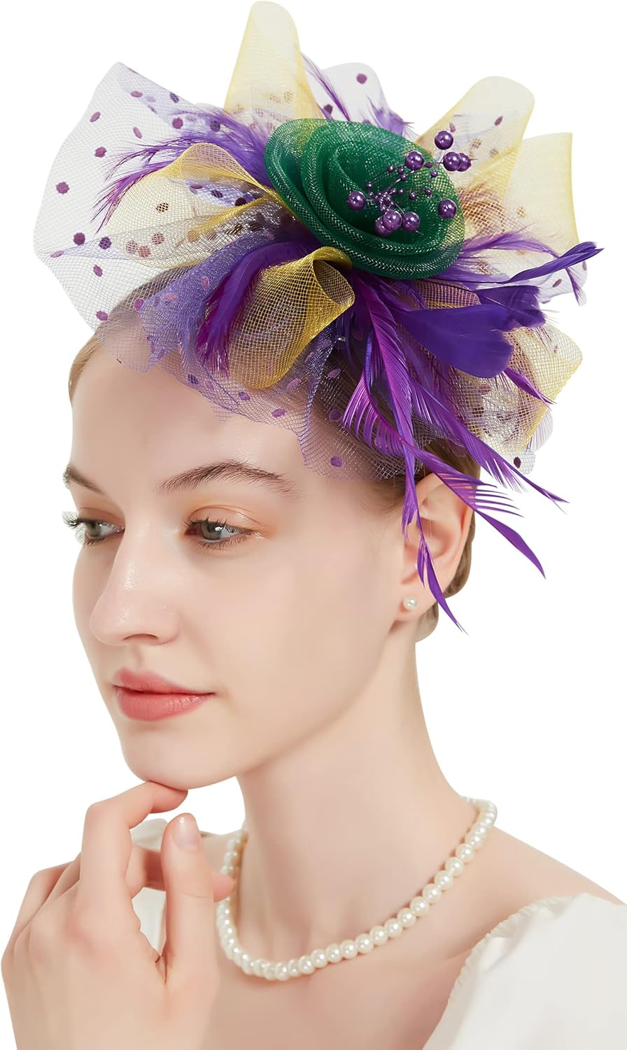 QDC Fascinators for Women Tea Party Headband Hats Cocktail Flower Mesh Feathers Headwear Hair Clip for Wedding - Image 6
