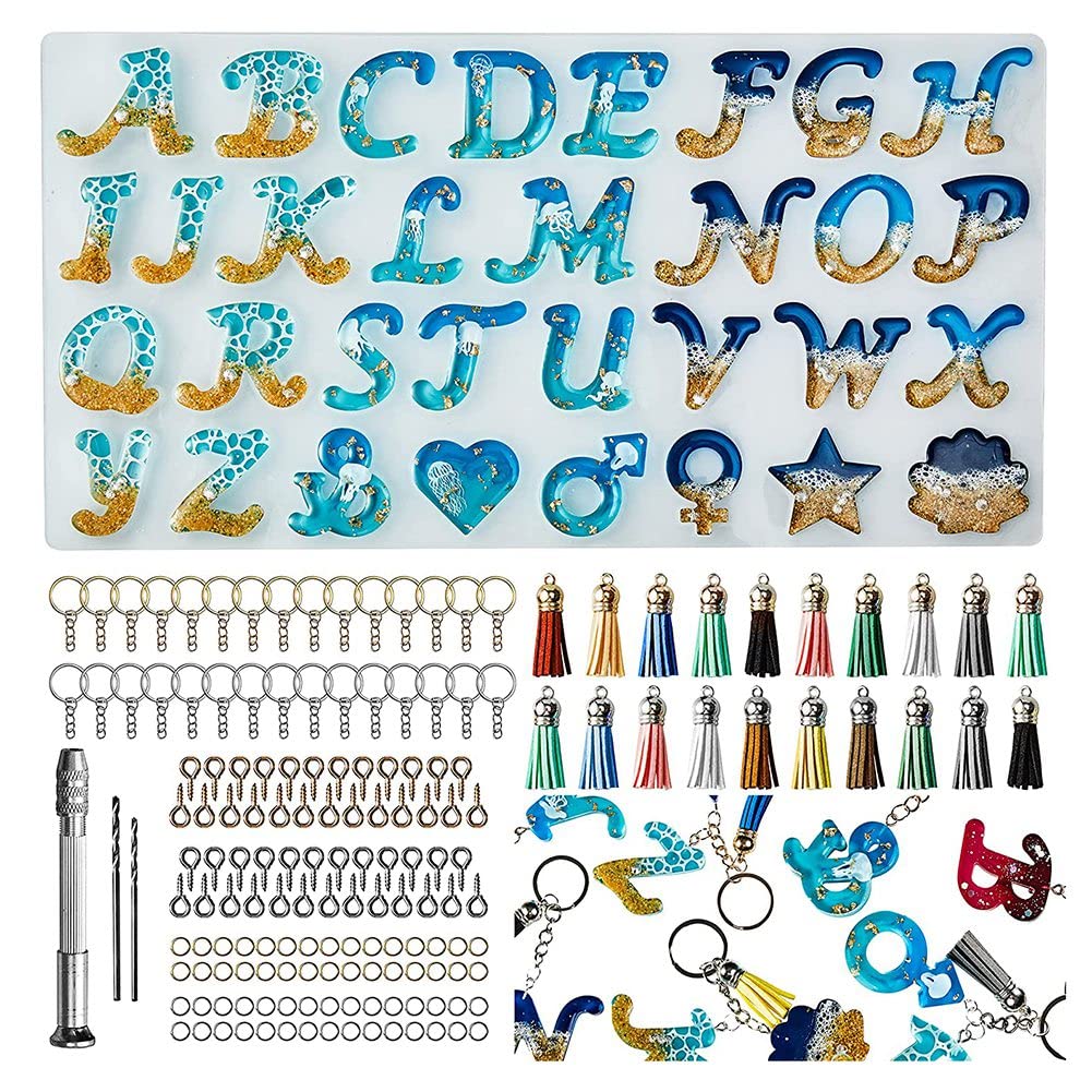 CTRLZS Reverse Letter Resin Mold Kit, Silicone Mold for Resin DIY, Letter and Decorative Epoxy Resin Keychain Making Set