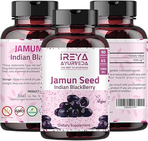 Miniatura 6 de Semilla de Jamun 1000 mg (90 cápsulas) - Mora india (Eugenia Jambolana) hierba ayurvédica, suministro para 45 días