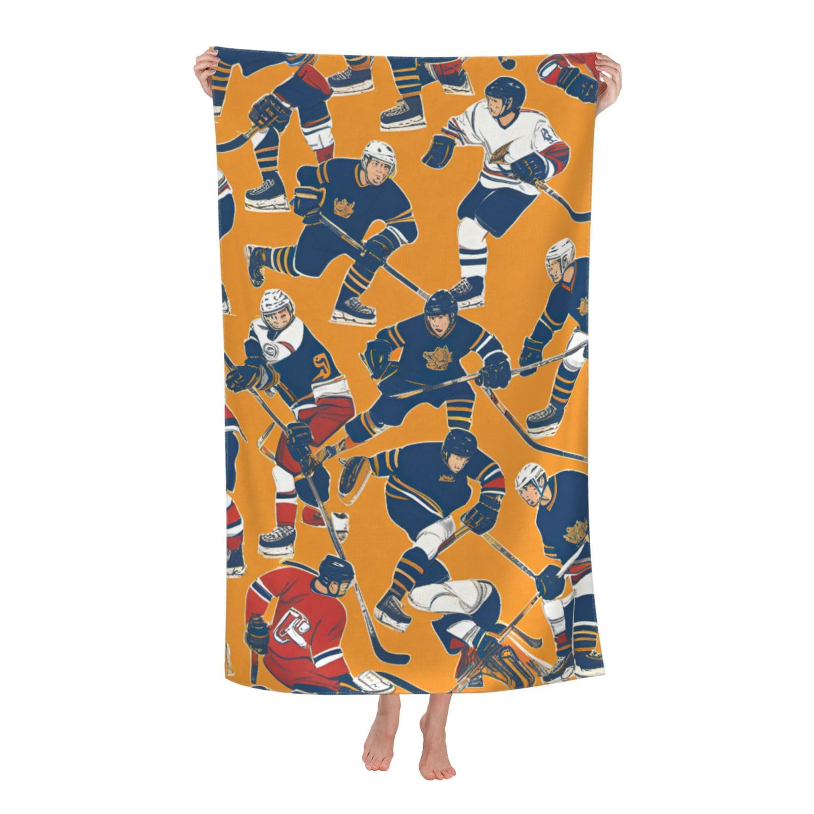 NImongt Hockey Print Oversized Adult Beach Towel For Travel Weekend Getaways Festivals Camping Trips