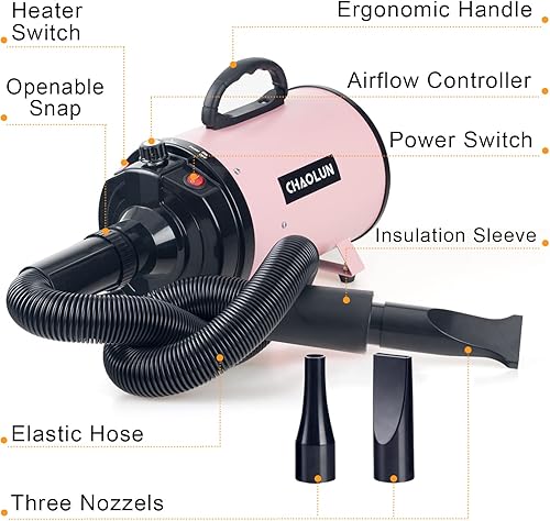 Miniatura 2 de CHAOLUN Secador de pelo para perros, secadora profesional de alta velocidad para mascotas, secador de pelo para perros con calentador, velocidad