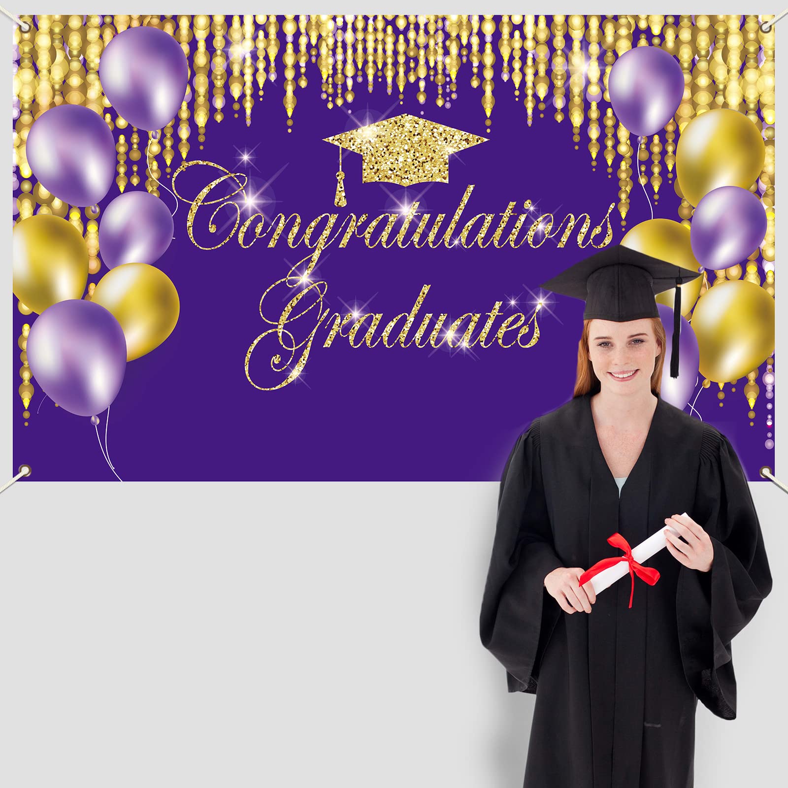 Purple Graduation Backdrop Banner Class Of 2023 - 71x43 Inch Congrats Grad Decor For High School & College Parties