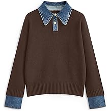 Womens Oversized Sweater Cozy Fall Long Sleeve Button Up Denim Polo Pullover Tops Sweatshirt Tunic Collared Sweaters