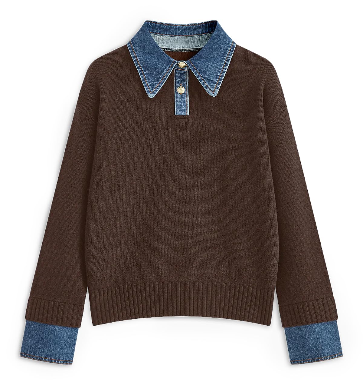 Womens Oversized Sweater Cozy Fall Long Sleeve Button Up Denim Polo Pullover Tops Sweatshirt Tunic Collared Sweaters