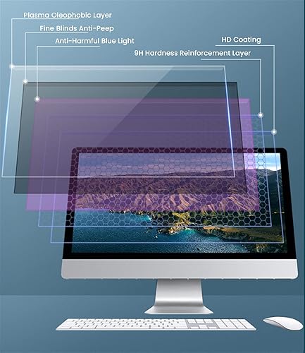 Vista 6 de Filtro de pantalla de privacidad para monitor de PC LED diagonal de 24 pulgadas, antideslumbrante, antiluz azul, panel protector de pantalla, marco